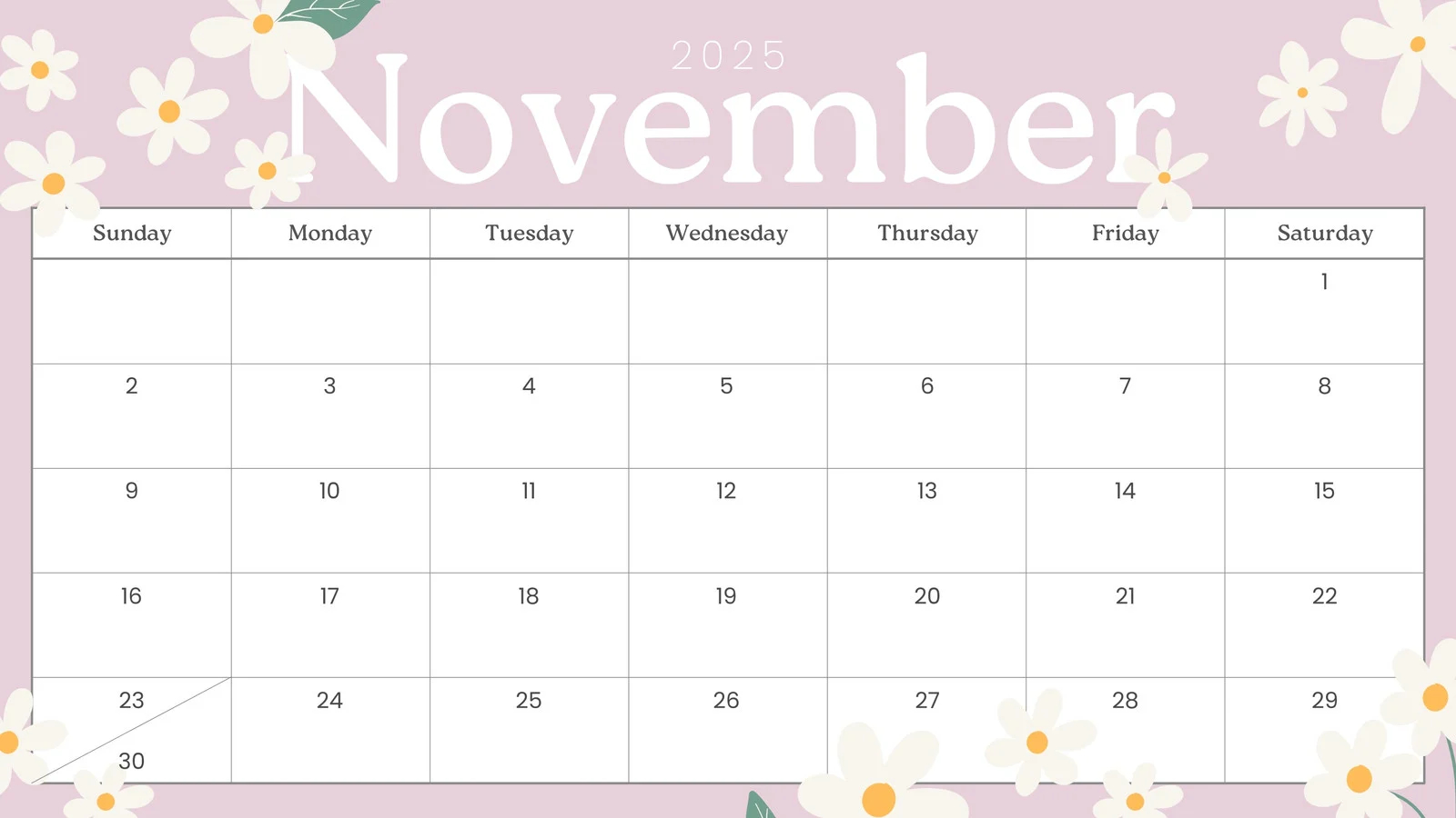 Nov 2025 Calendar Printable