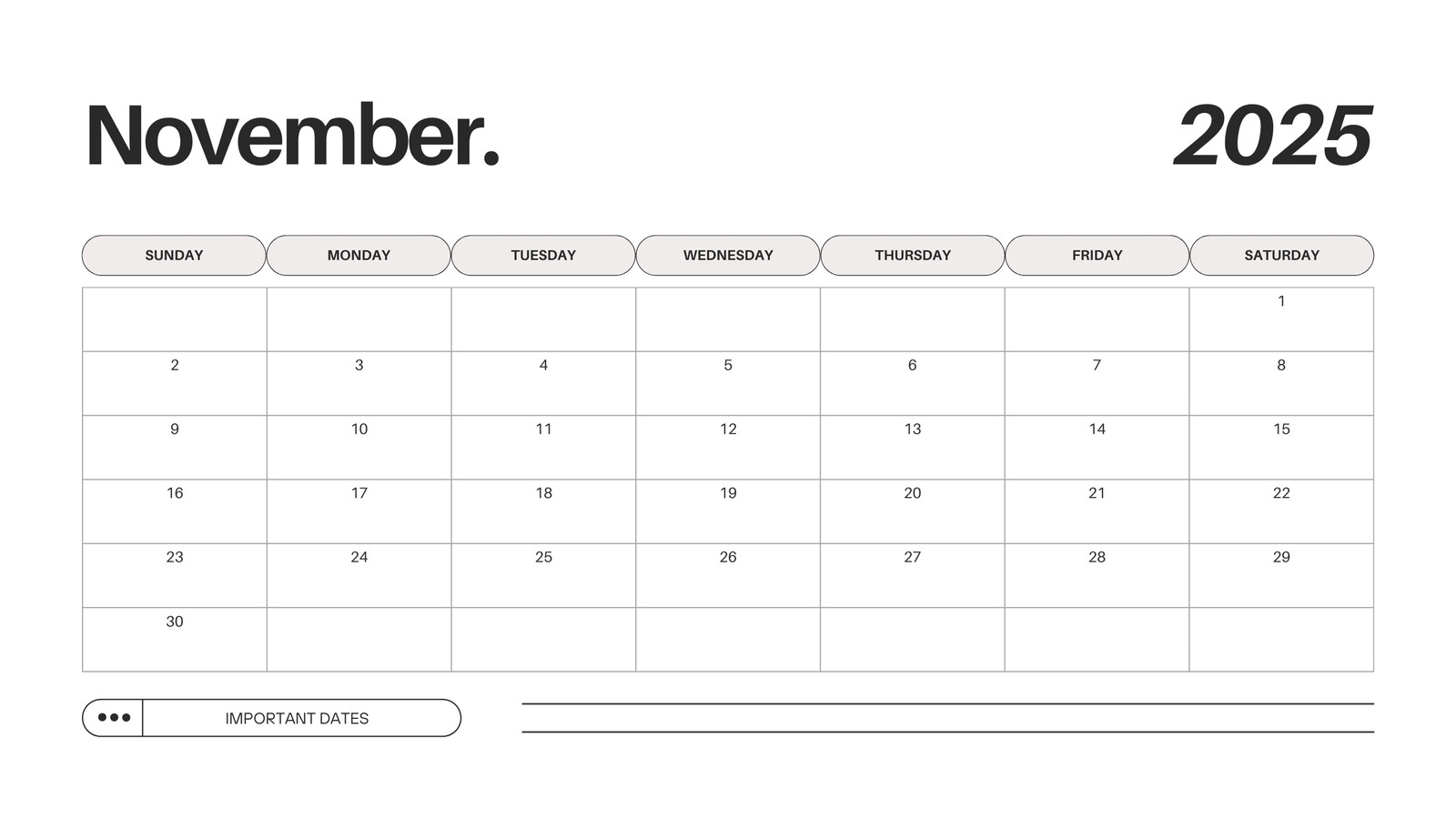 November Calendar Printable Free