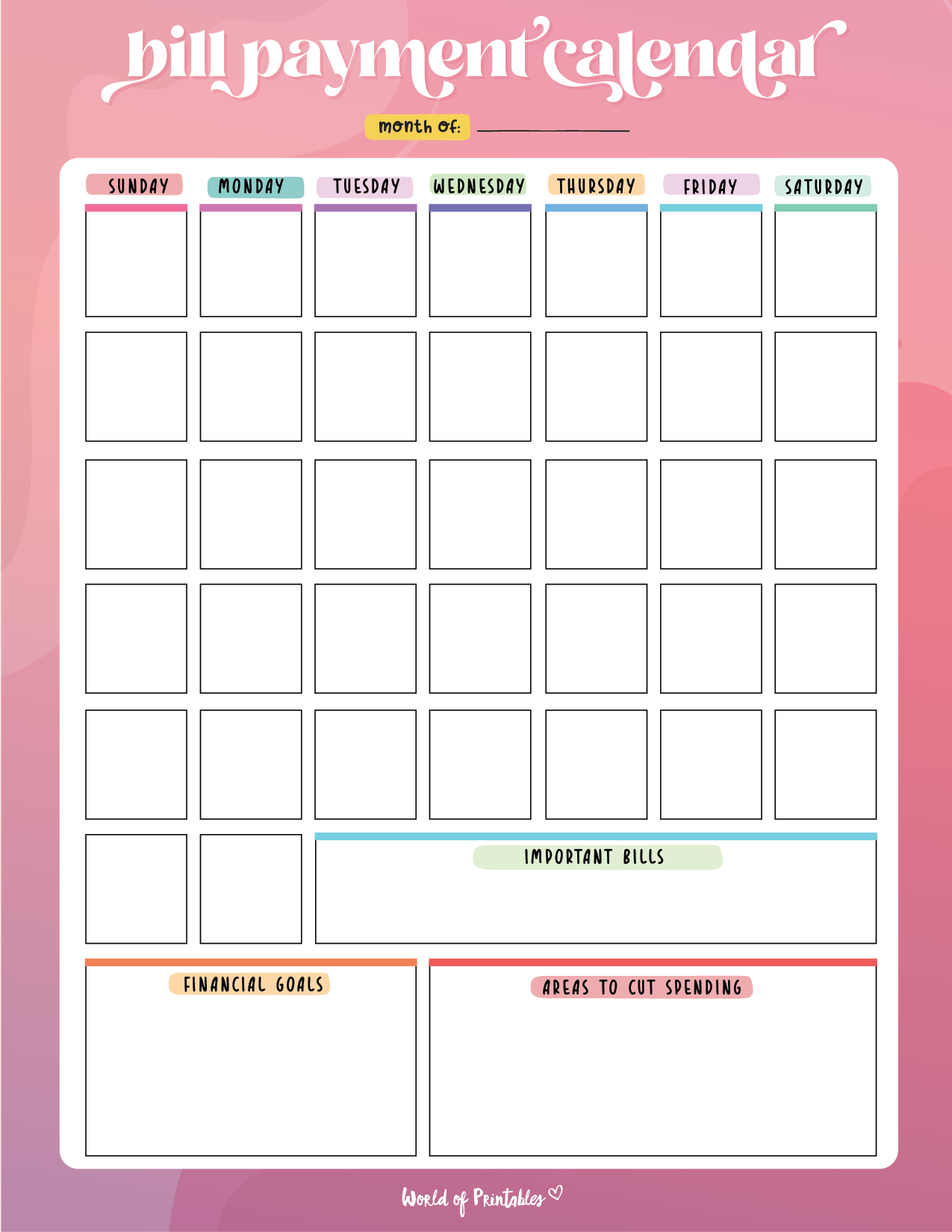 Free Bill Calendar 20 Stylish Designs PDF World Of Printables
