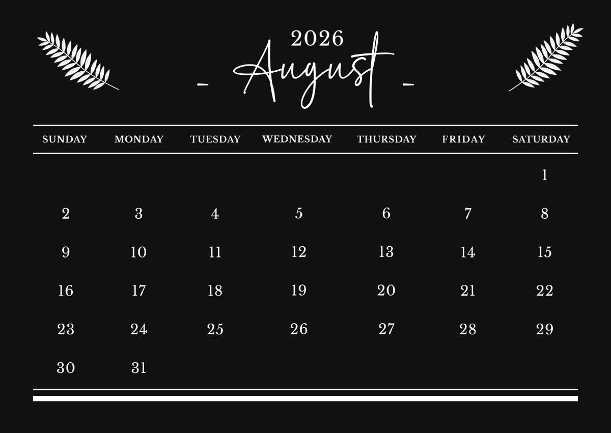 Printable Blank Calendar August 2026