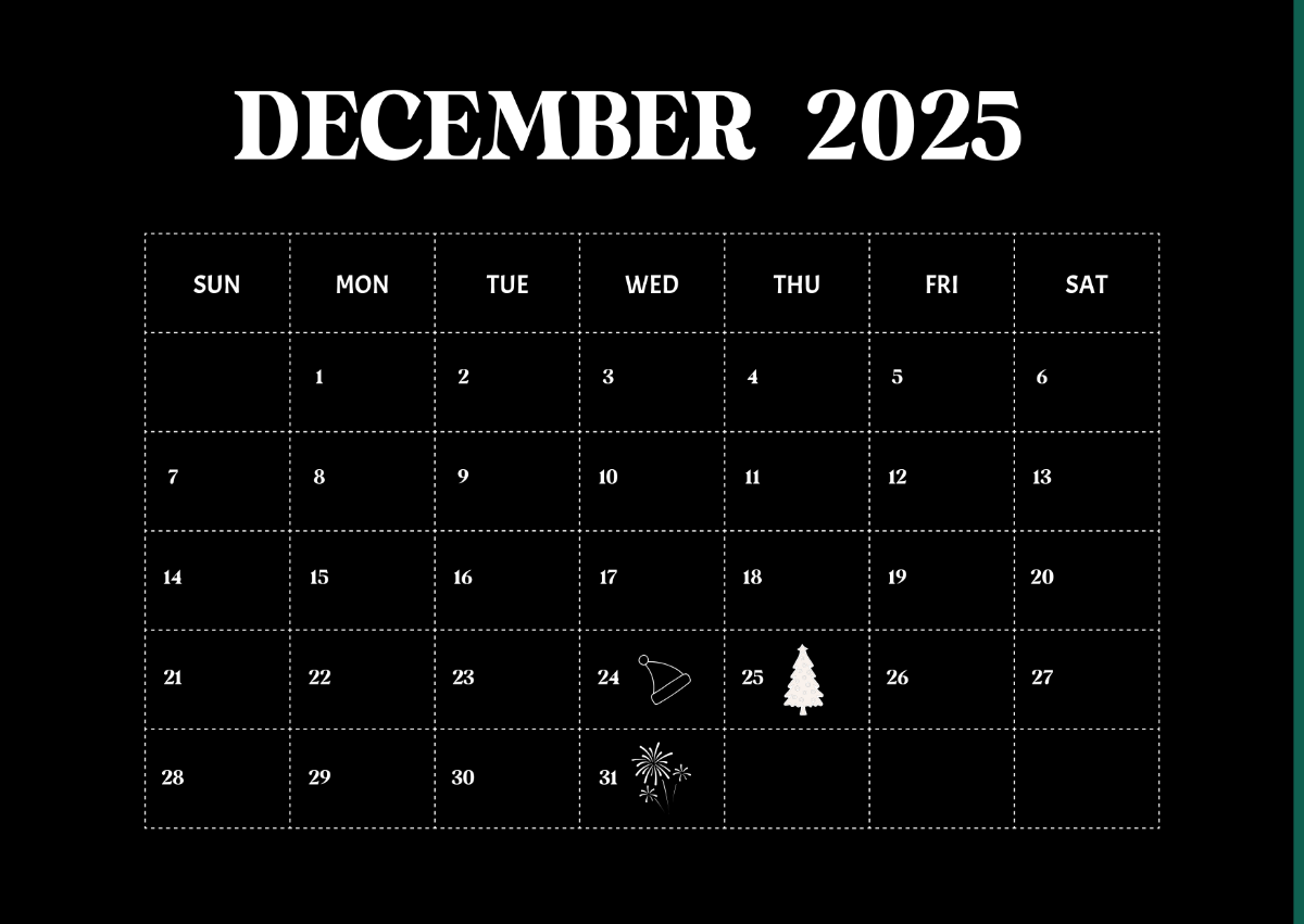 Free Black And White December 2025 Calendar Template To Edit Online Free Black And White December 2025 Calendar Template To Edit Online