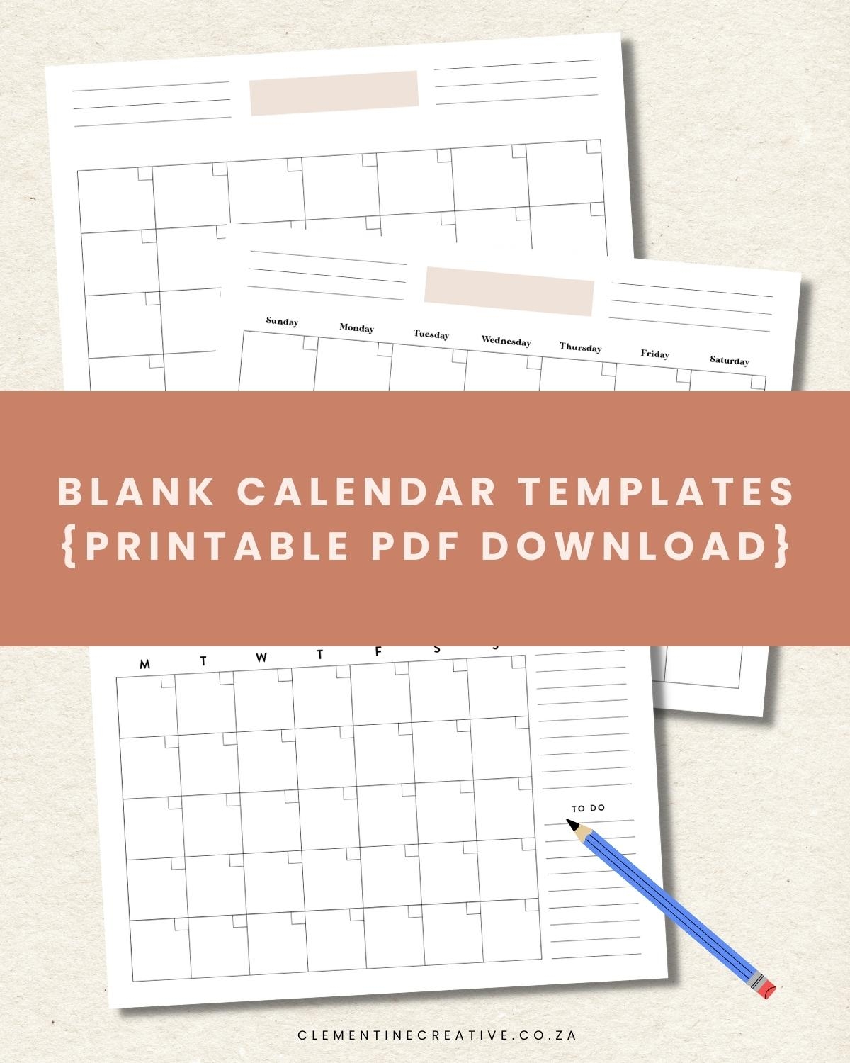 Free Blank Printable Monthly Calendar Templates Clean Design Easy To Print Clementine Creative