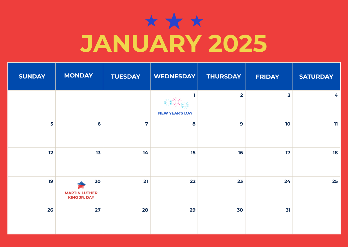 Free January 2025 Calendar With US Holidays Template To Edit Online