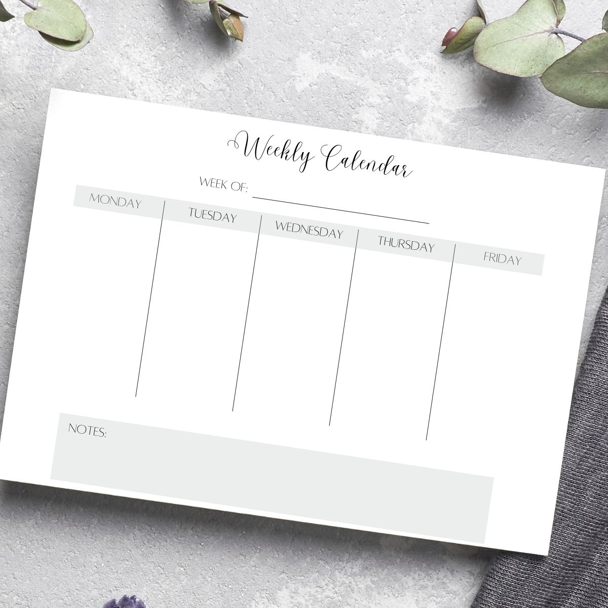 Monthly Calendar Printable Editable Weekdays Only