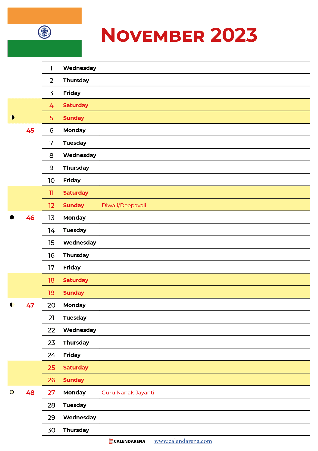 India And Usa Holidays Calendar Printable