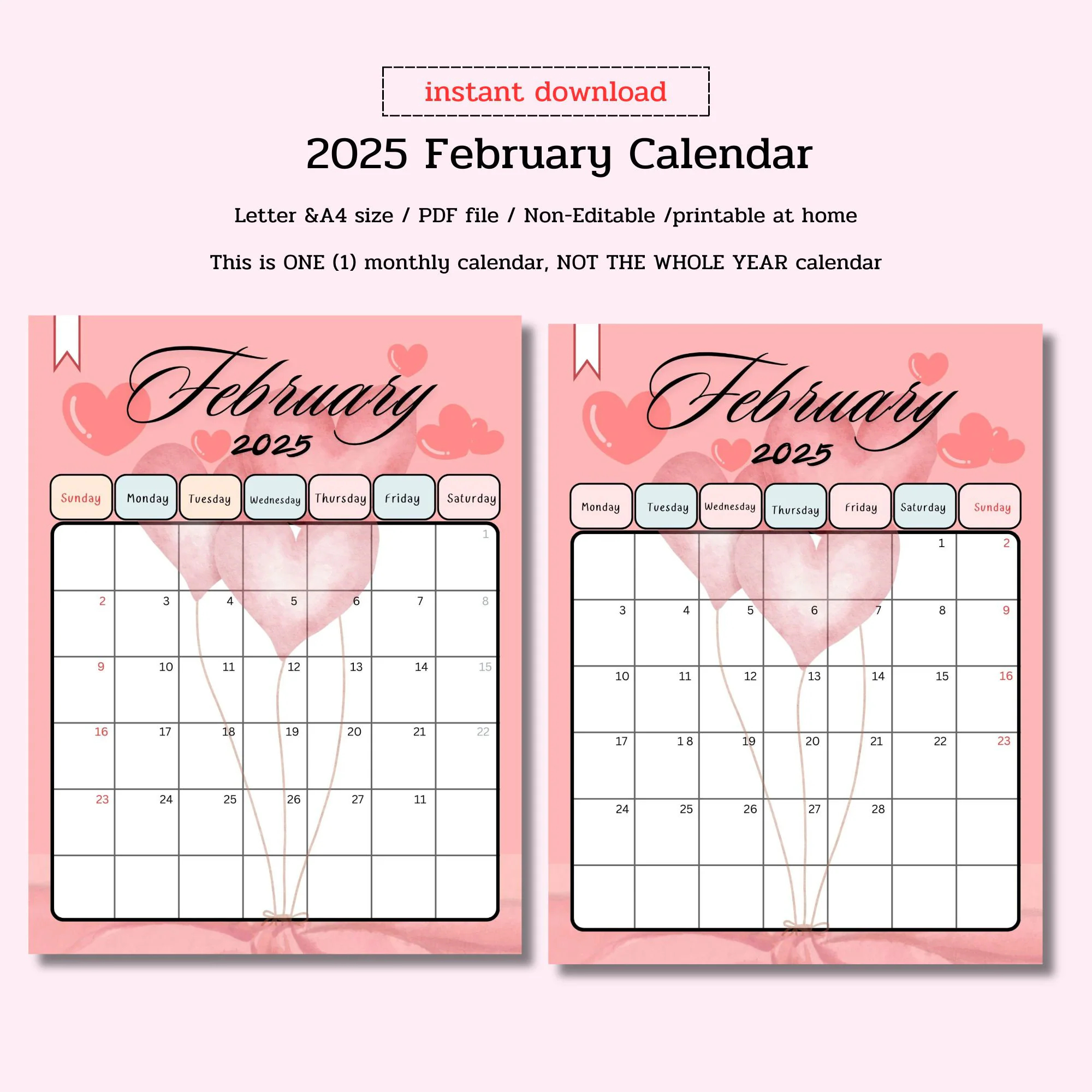 Free Original Printable February Calendar