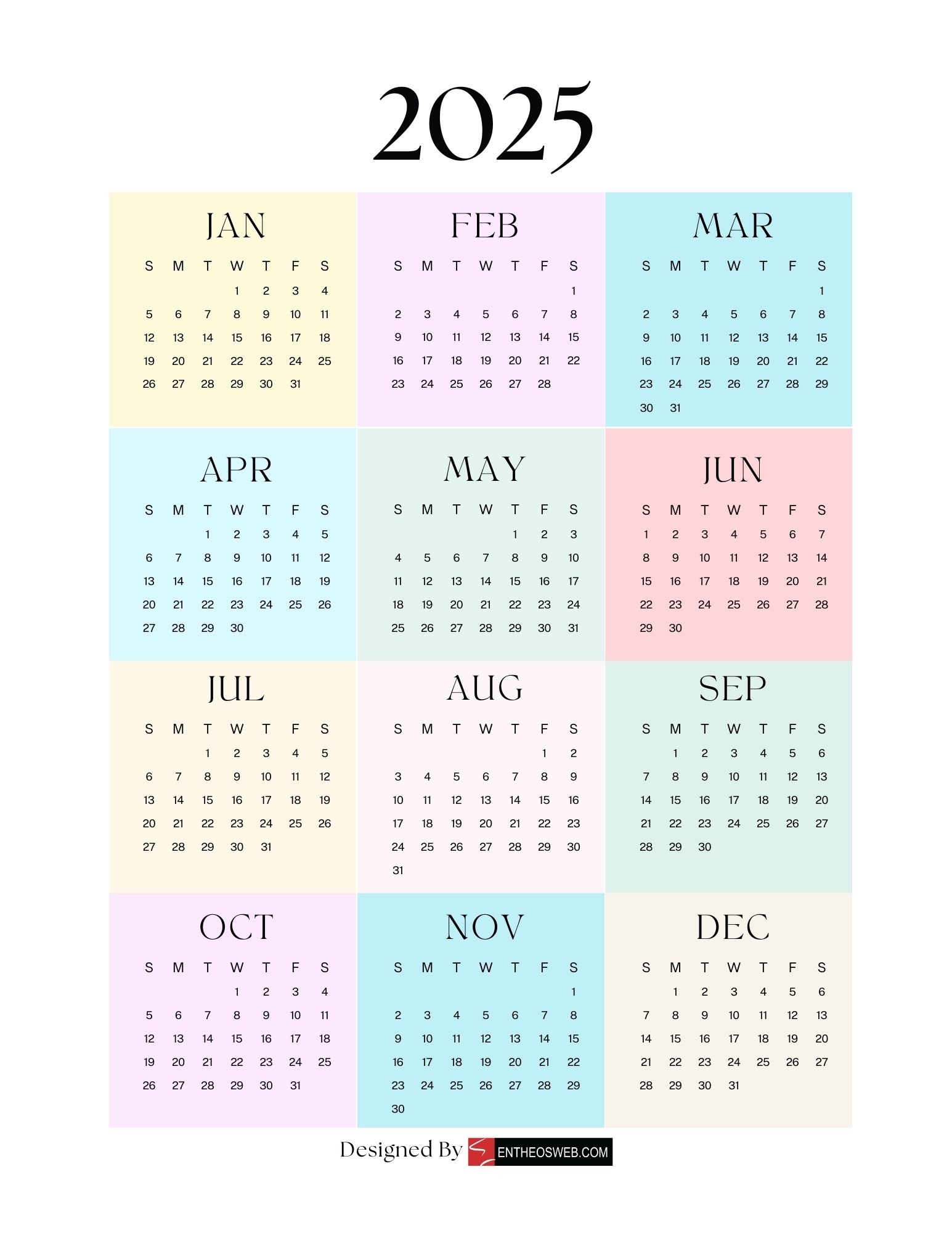 Printable Calendar 2025 Year