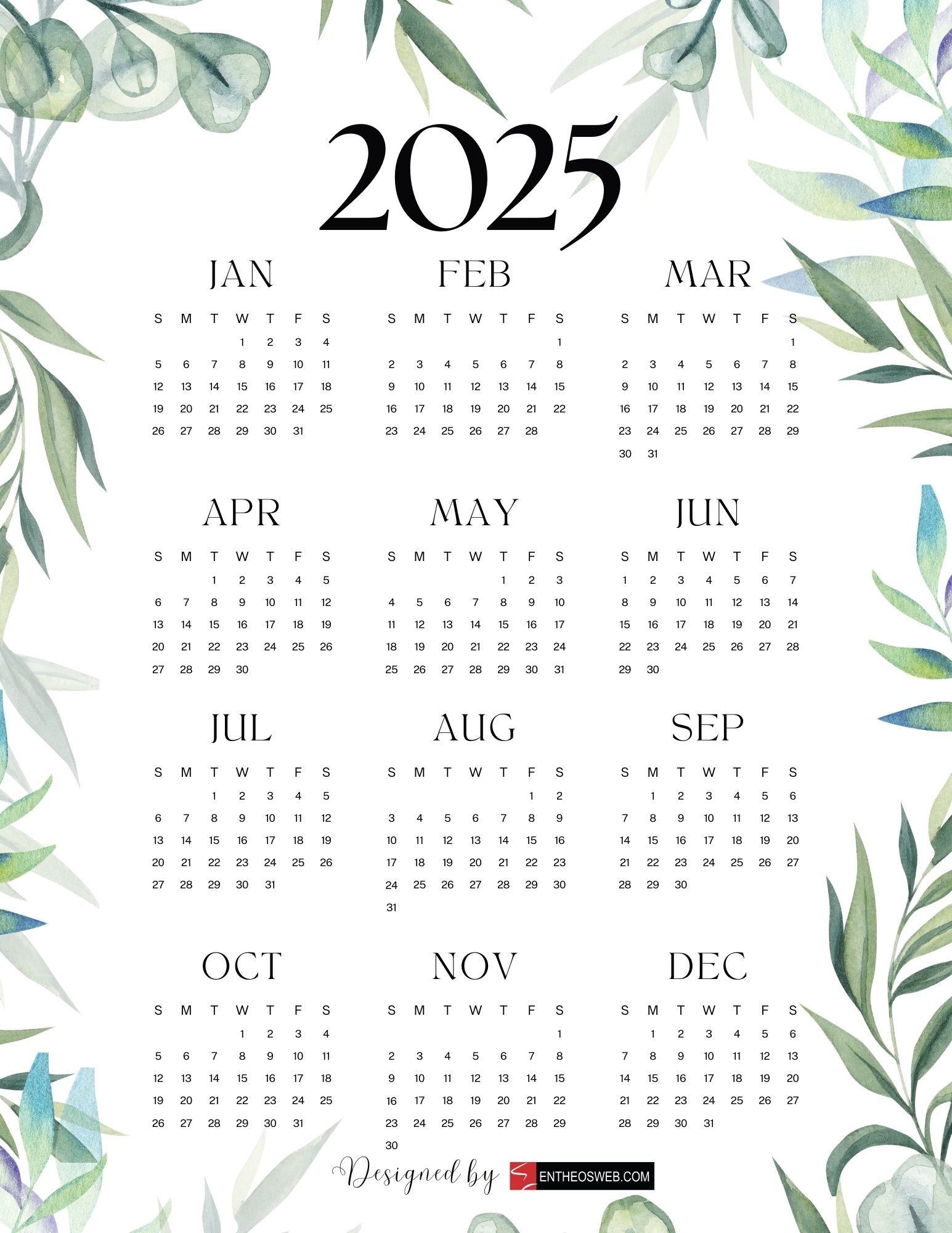 Small Printable 2025 Calendars