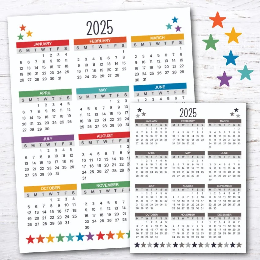 Cute Printable Yearly Calendar 2025