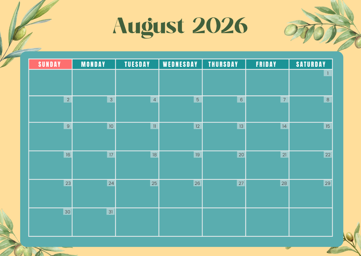 Free Calendar Printable August 2026