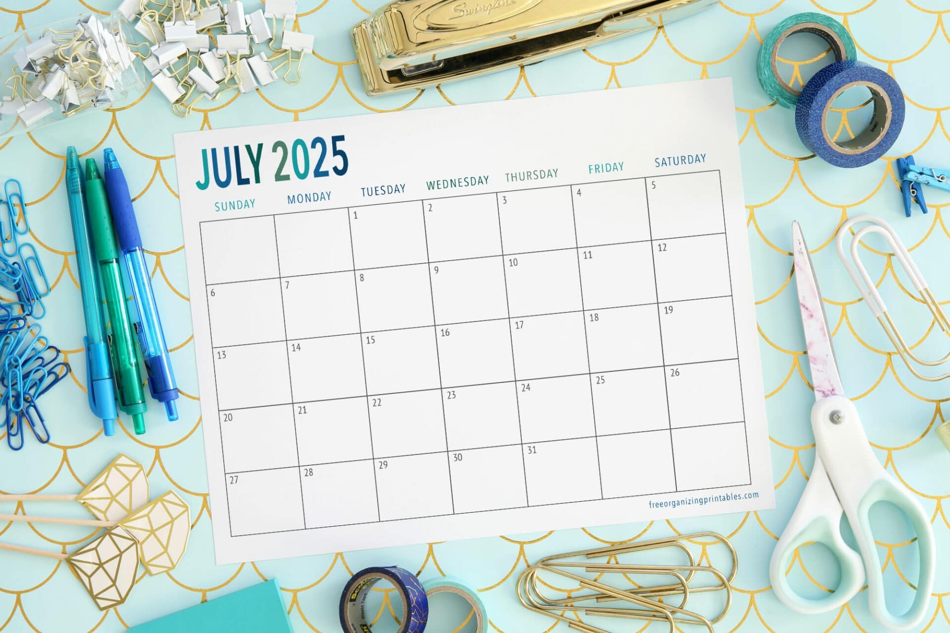 Colorful Printable July Calendar 2025
