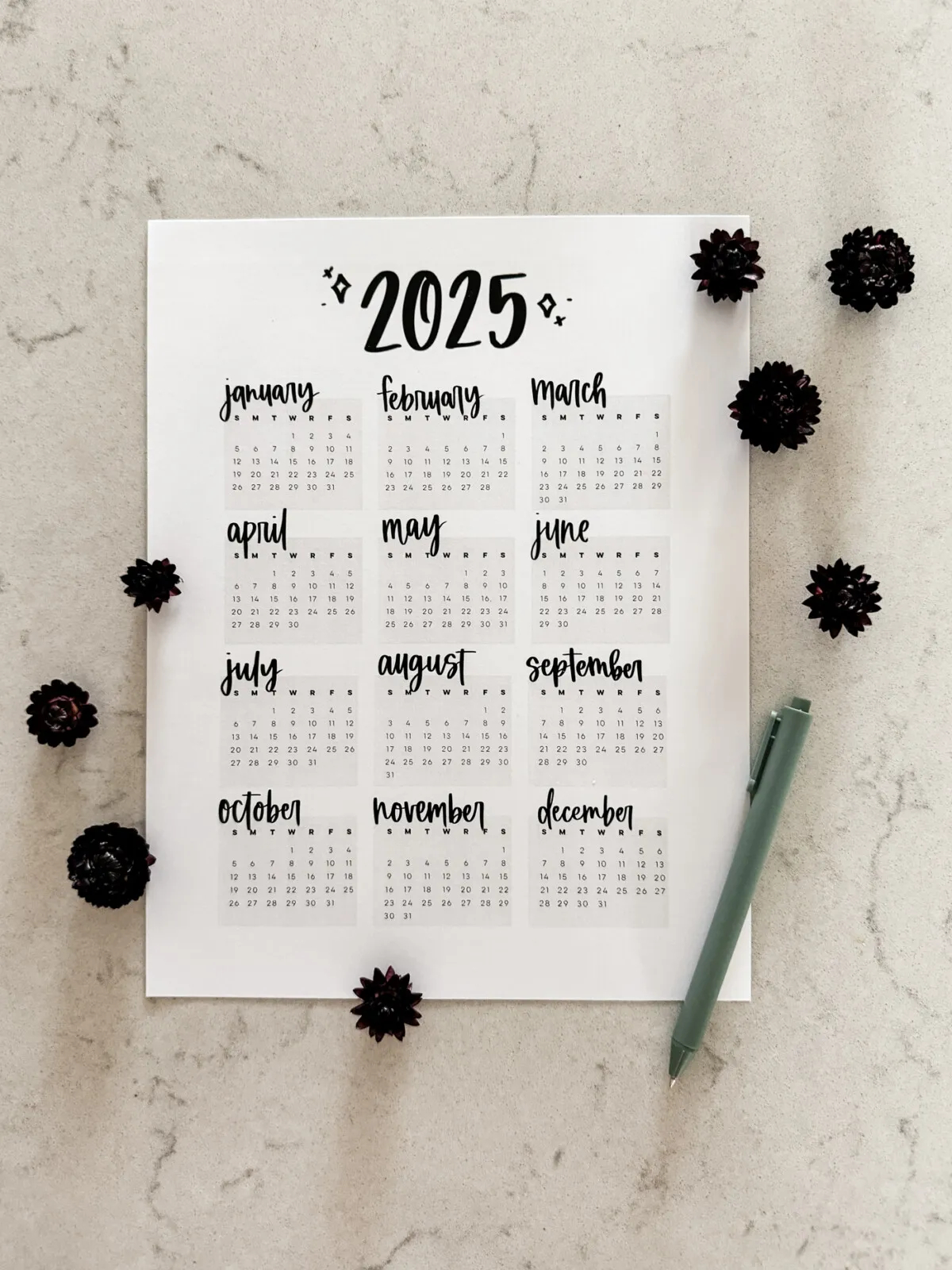 Calendar 2025 Printable Yearly