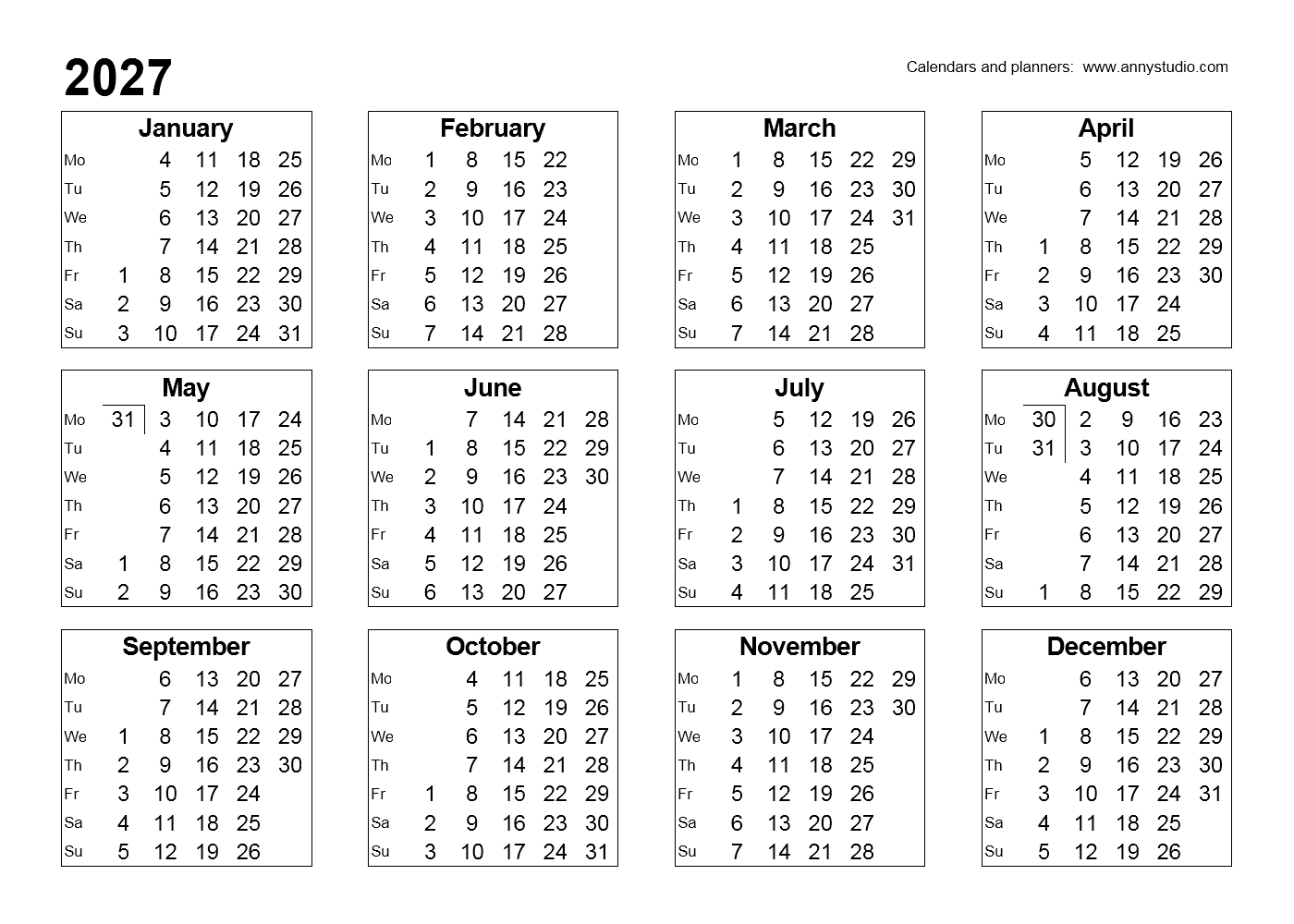 free printable calendars and planners 2025 2026 and 2027