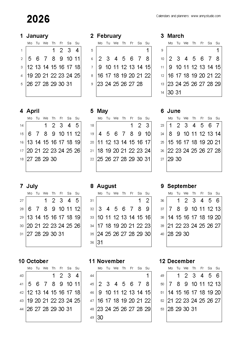 6 Week Printable Calendar