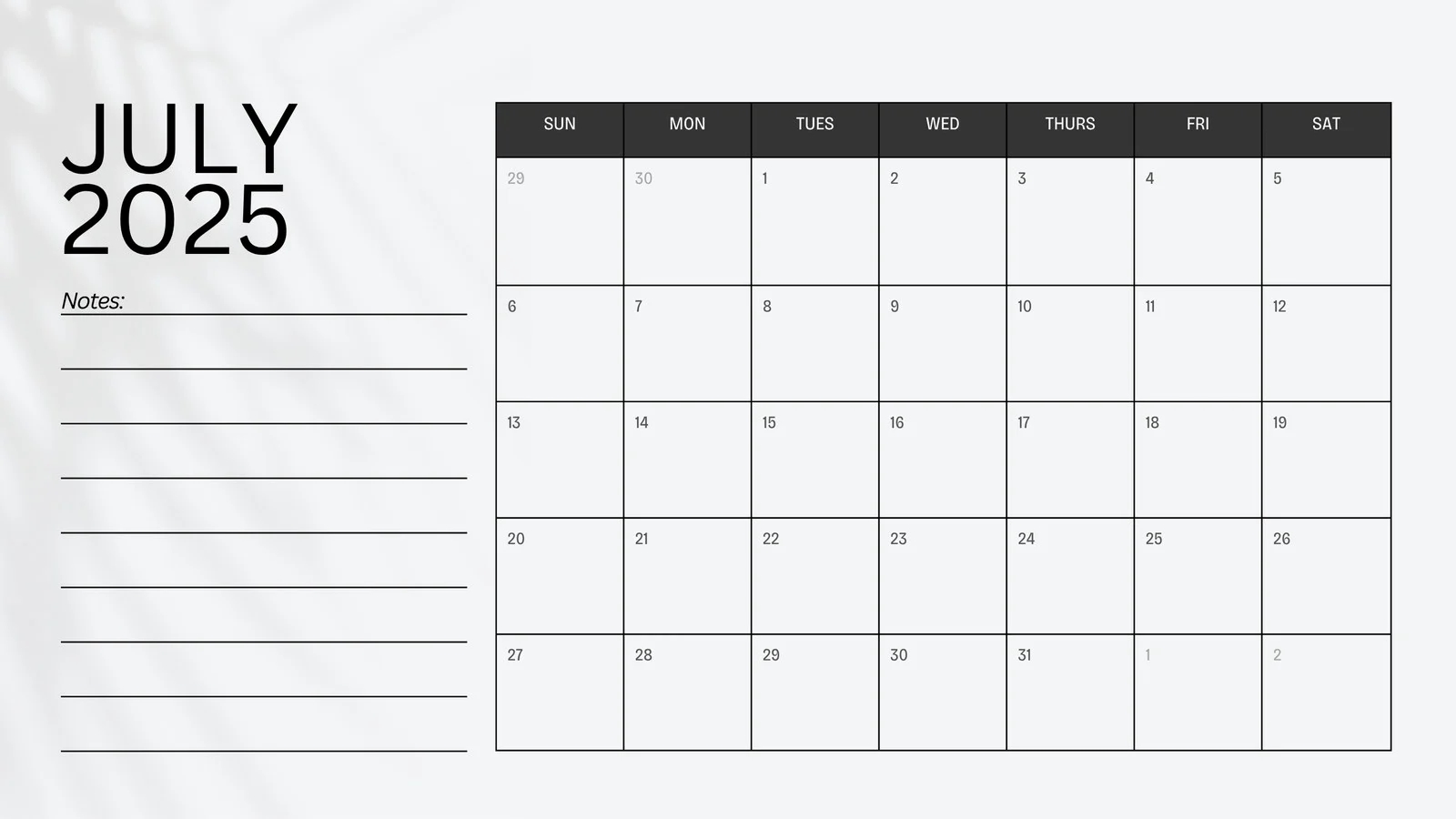 July 2025 Blank Printable Calendar