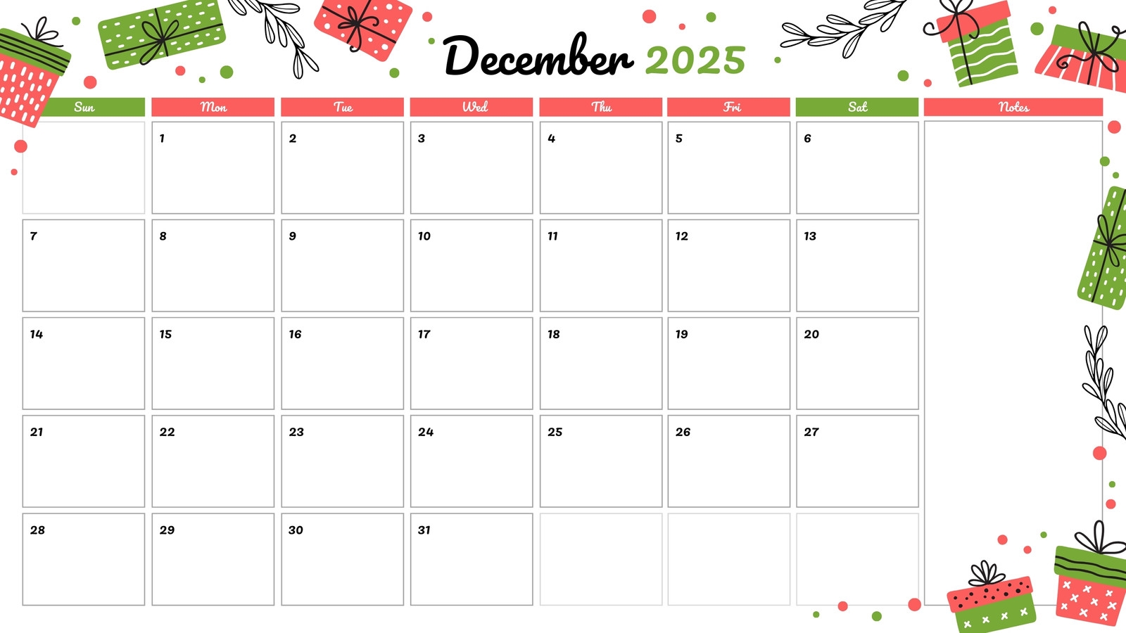 Free Printable December 2025 Calendar Templates Canva