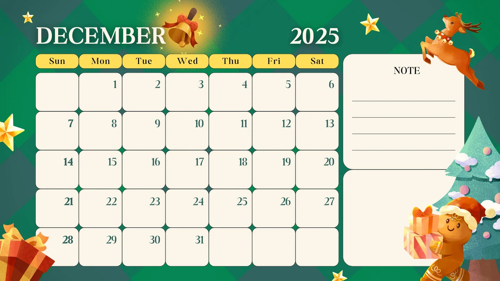 Free Printable 2025 December Calendar