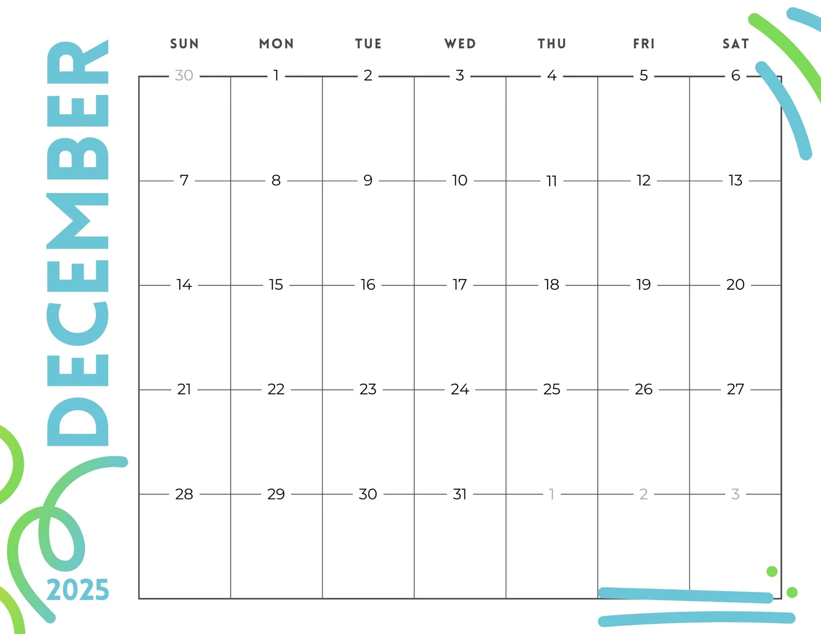 Printable Calendar Pages Dec 2025