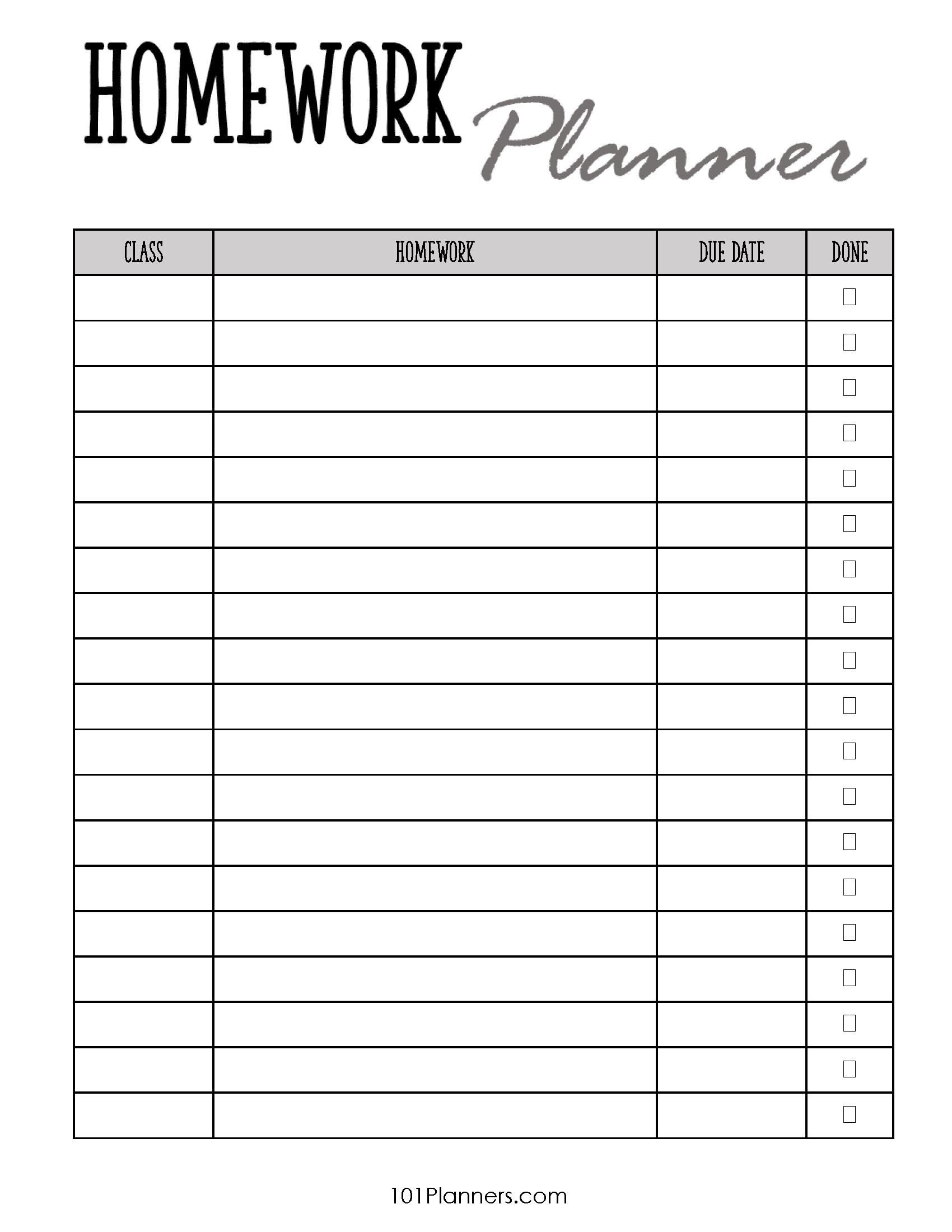 free printable homework planner template pdf word excel or jpg