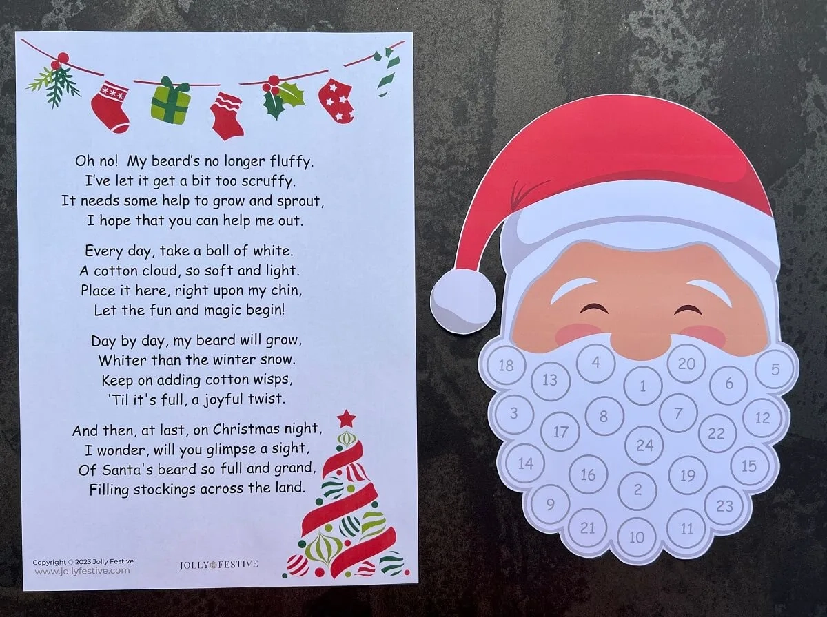 Free Printable Santa Beard Advent Calendar