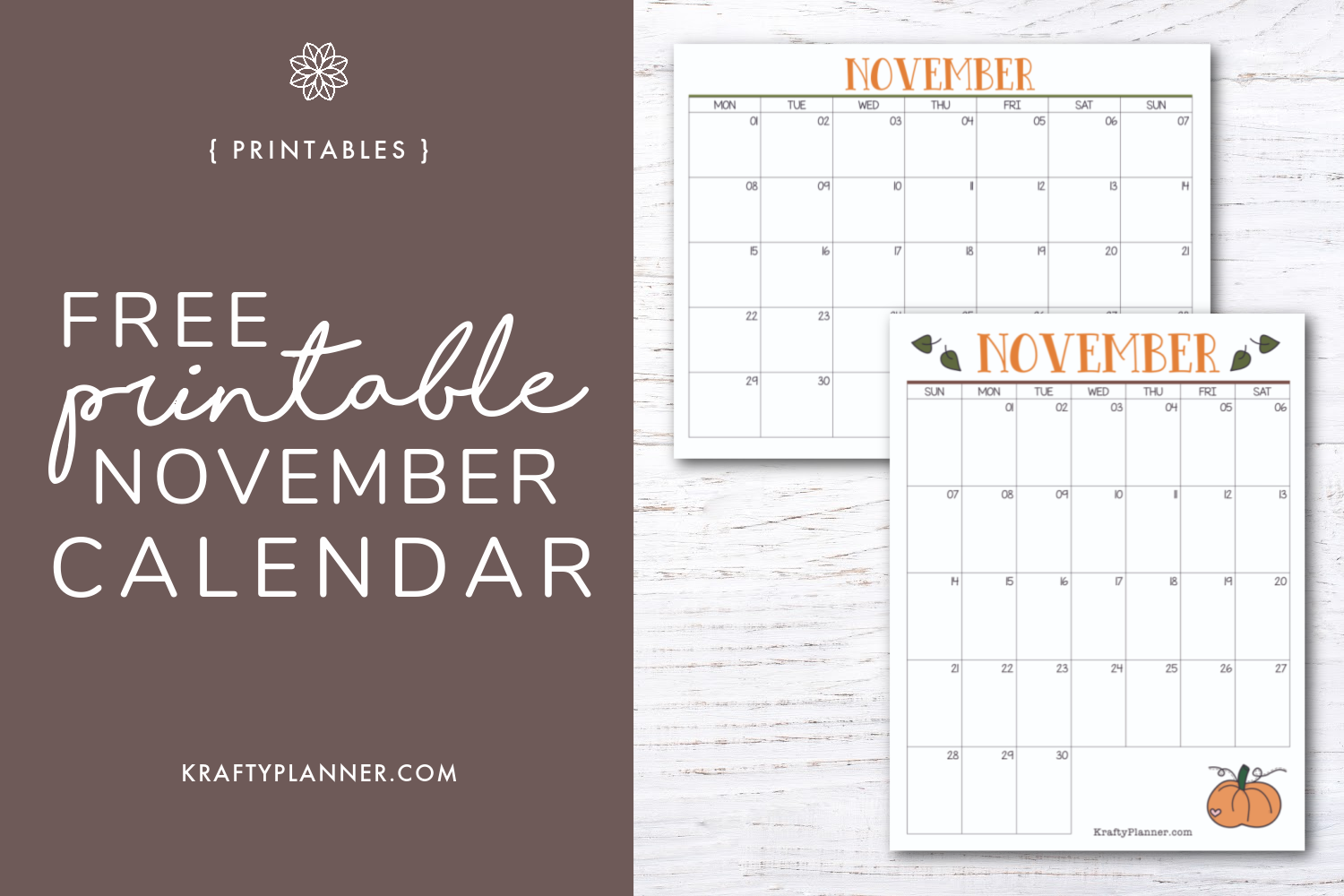 Free Printable November 2021 Calendar Krafty Planner