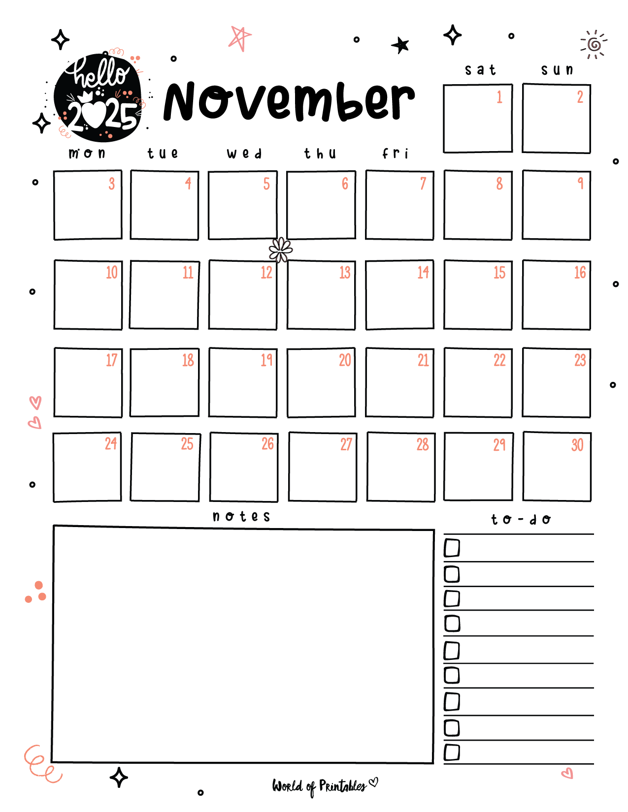 Printable Novemeber Calendar
