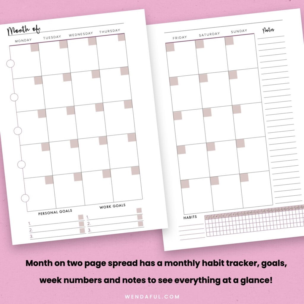Free Printable Planner Blush Nude Month On Two Pages Planner Inserts Wendaful Planning Planners Productivity Organization