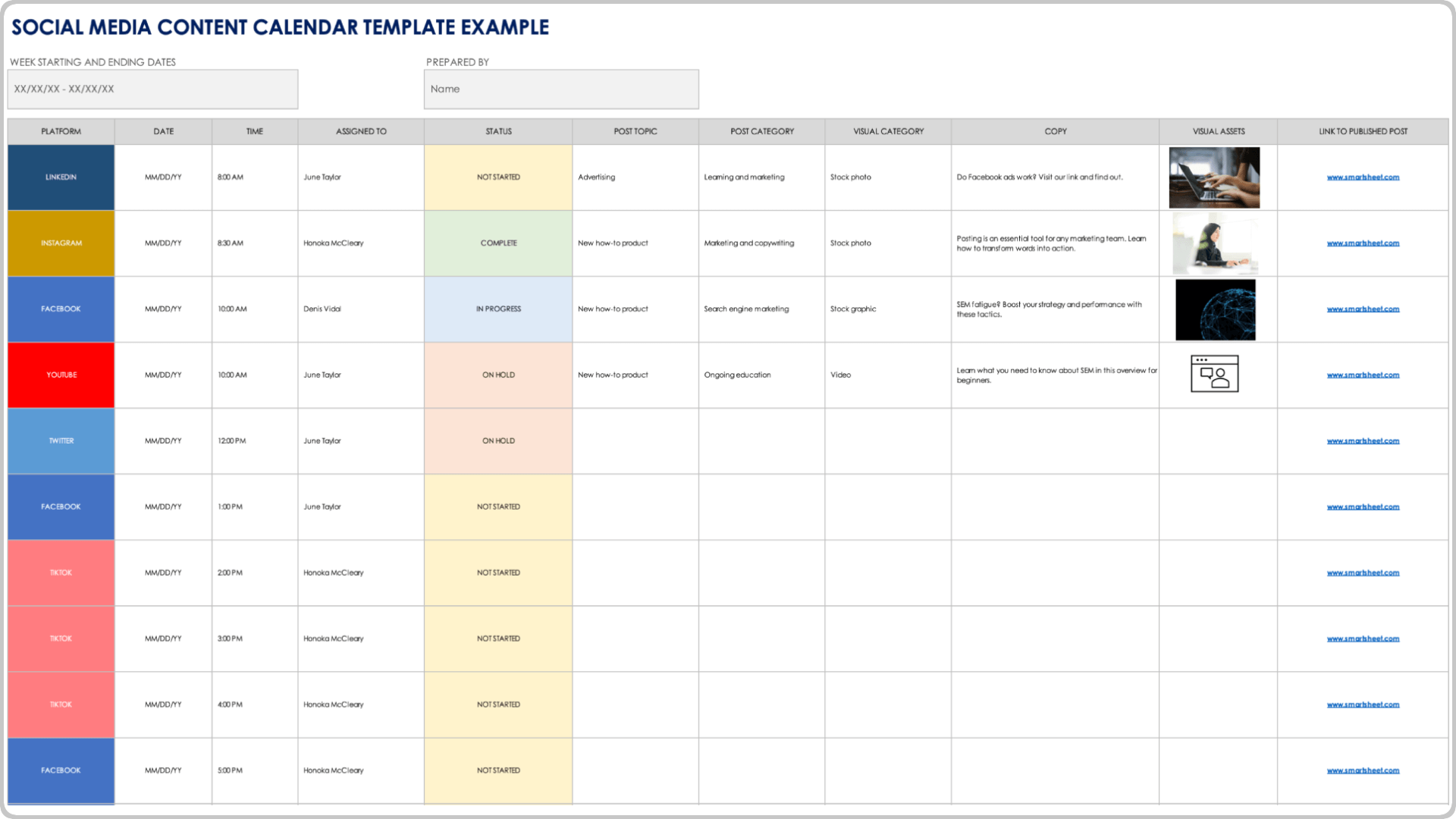 Free Social Media Calendar Templates All Formats All Types