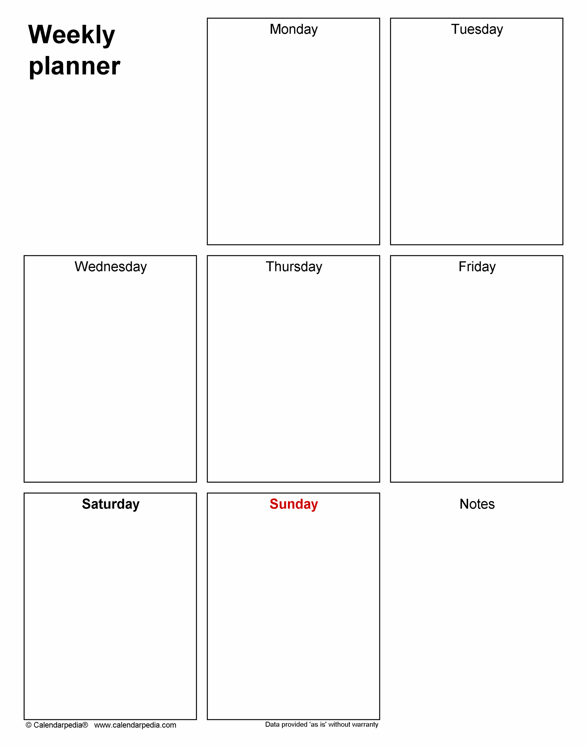 Printable Weekly Calendar Blank