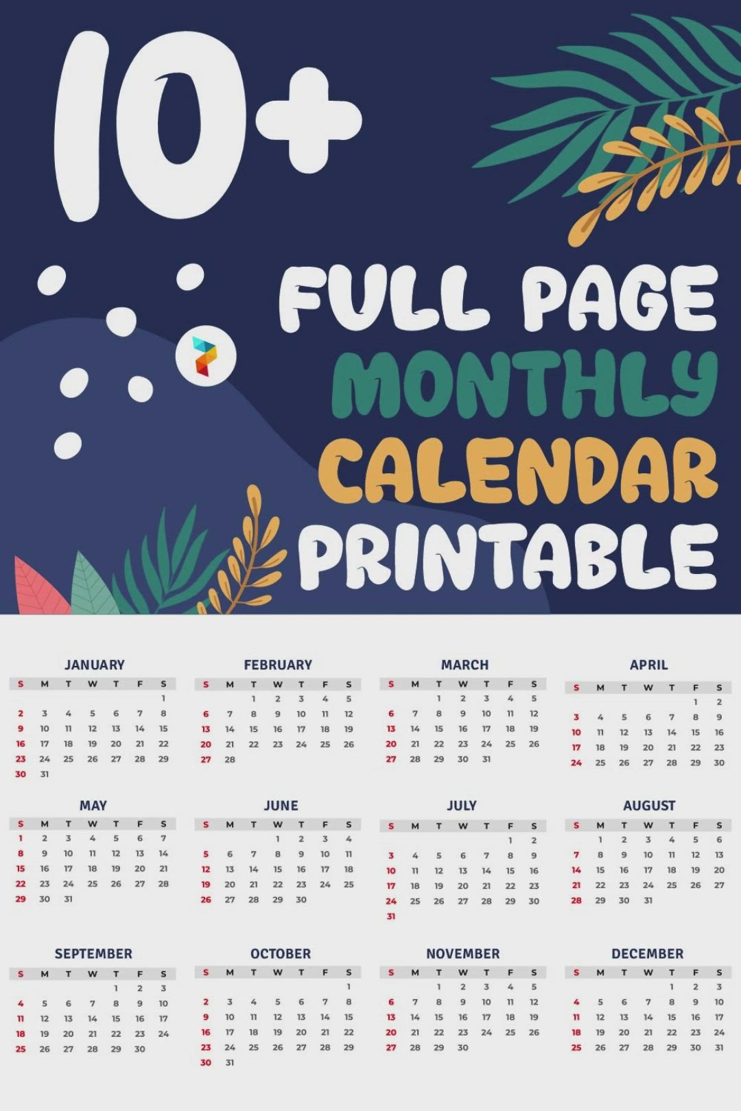 Full Page Monthly Calendar Printable