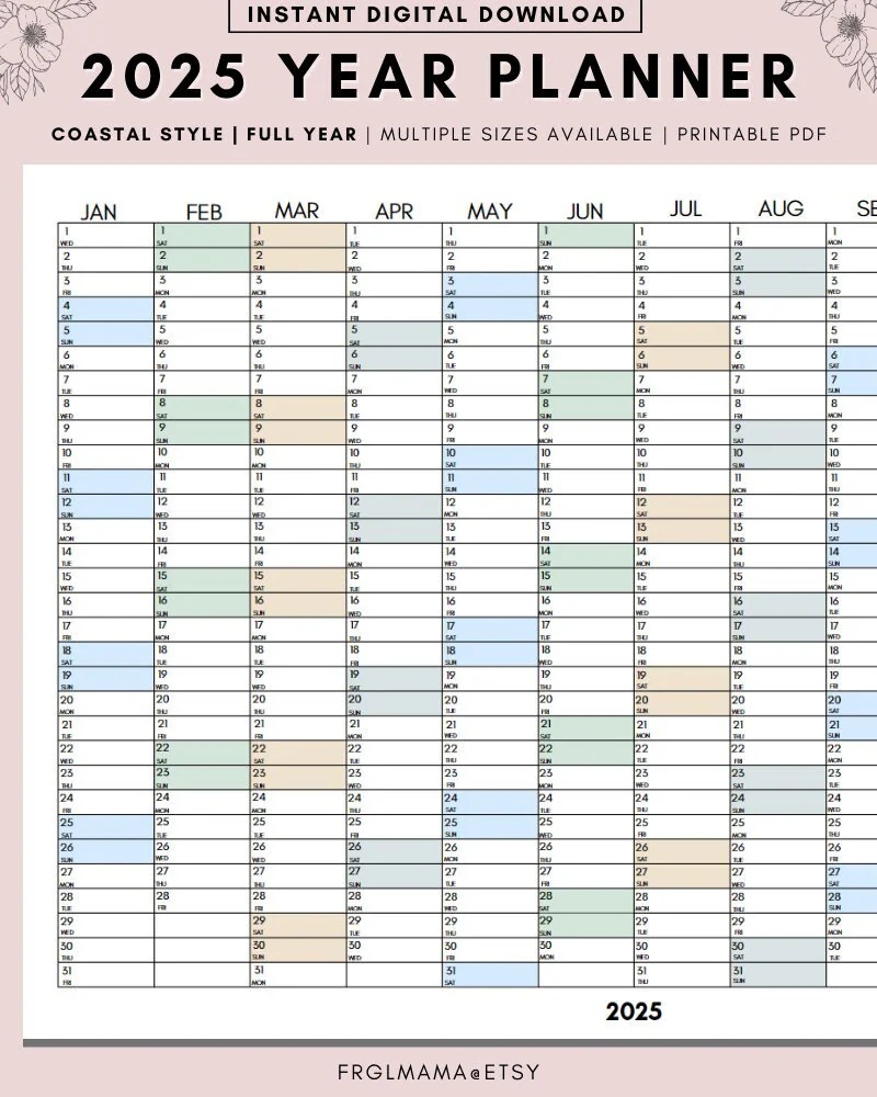Full Year Calendar 2025 2025 Monthly Planner 2025 Rainbow Yearly Calendar Calendar Printable 2025 Wall Planner Wall Calendar 2025 Etsy
