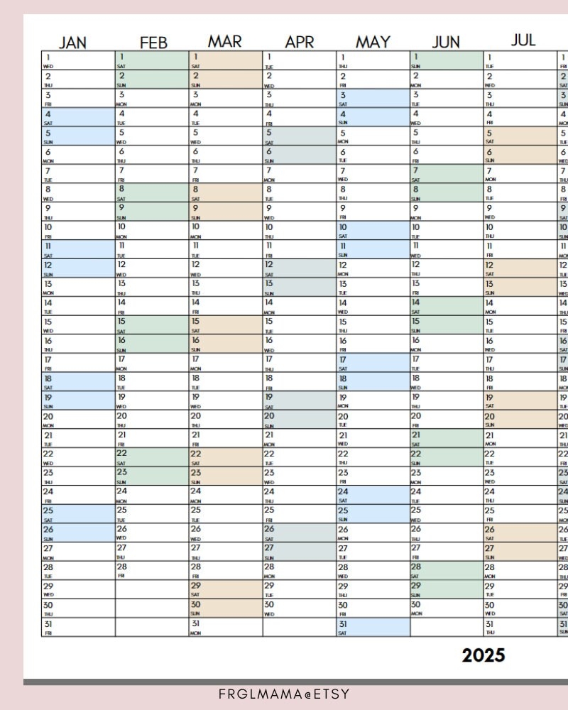 Full Year Calendar 2025 2025 Monthly Planner 2025 Rainbow Yearly Calendar Calendar Printable 2025 Wall Planner Wall Calendar 2025 Etsy