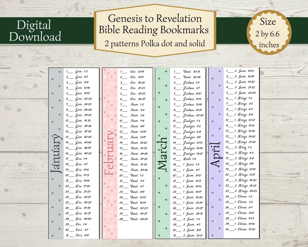 Genesis To Revelation Bible Reading Bookmarks Read The Bible In A Year Printable Bible Reading Etsy