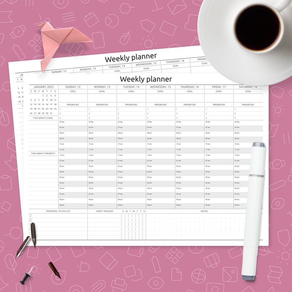 Horizontal Weekly Calendar Template Template Printable PDF