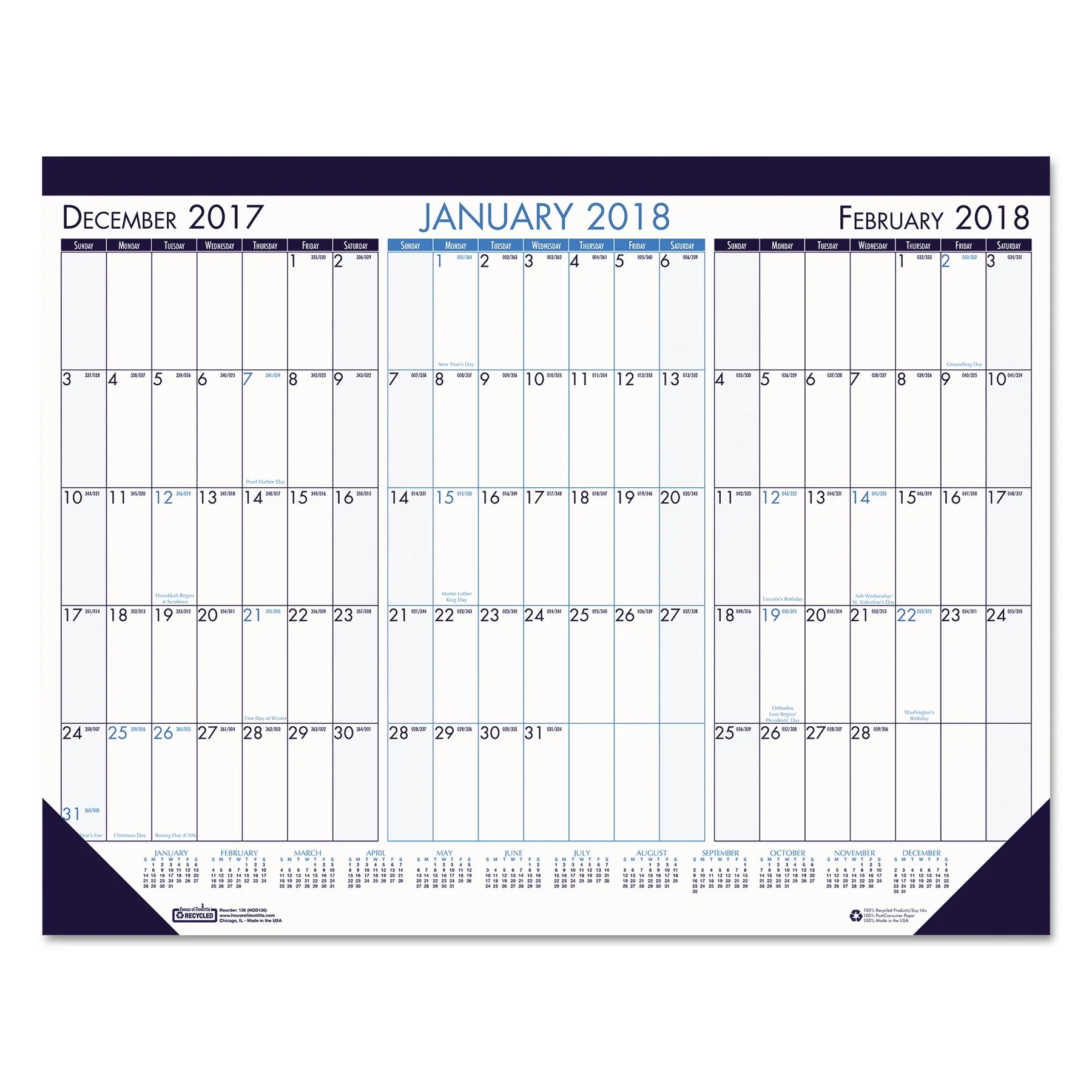 House Of Doolittle Three Month Desk Pad Calendar 22 X 17 2017 2019 Walmart