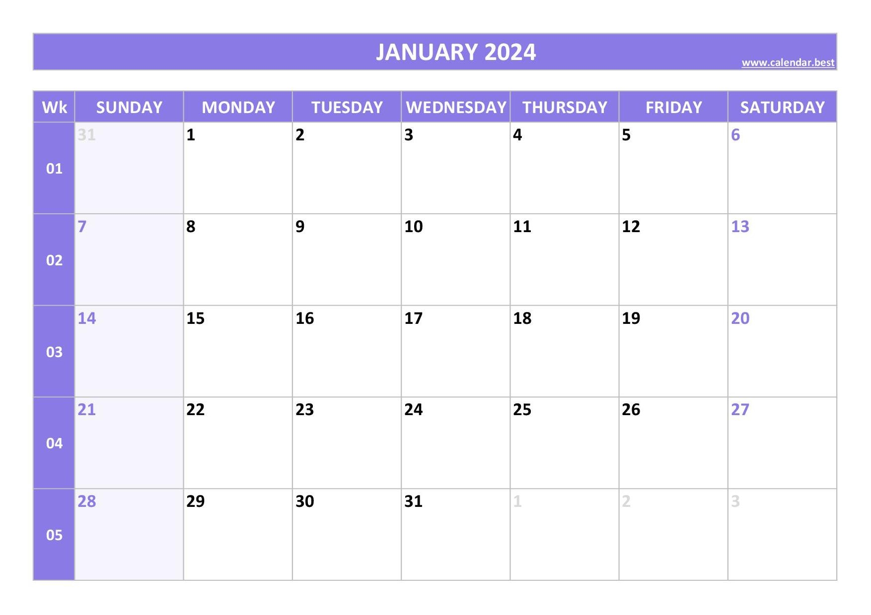 January 2024 Calendar Calendar best