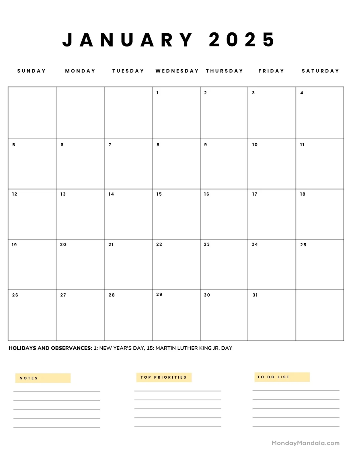 January 2025 Calendar 52 Free PDF Printables 
