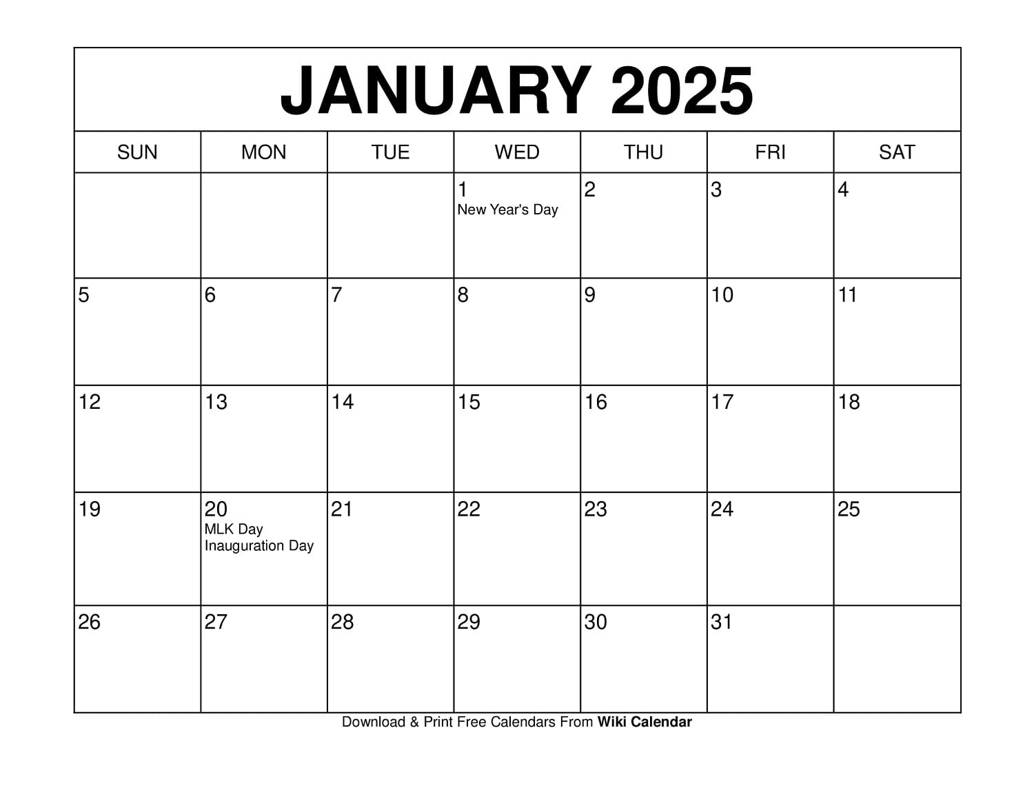 January 2025 Calendar Printable Templates More