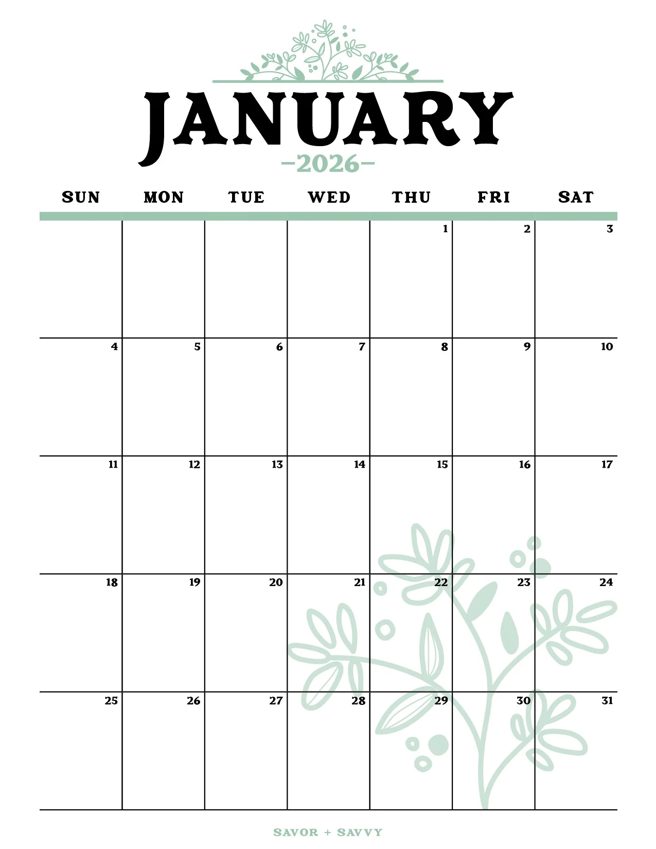 January 2026 Calendar Templates 14 Free Printables Savor Savvy