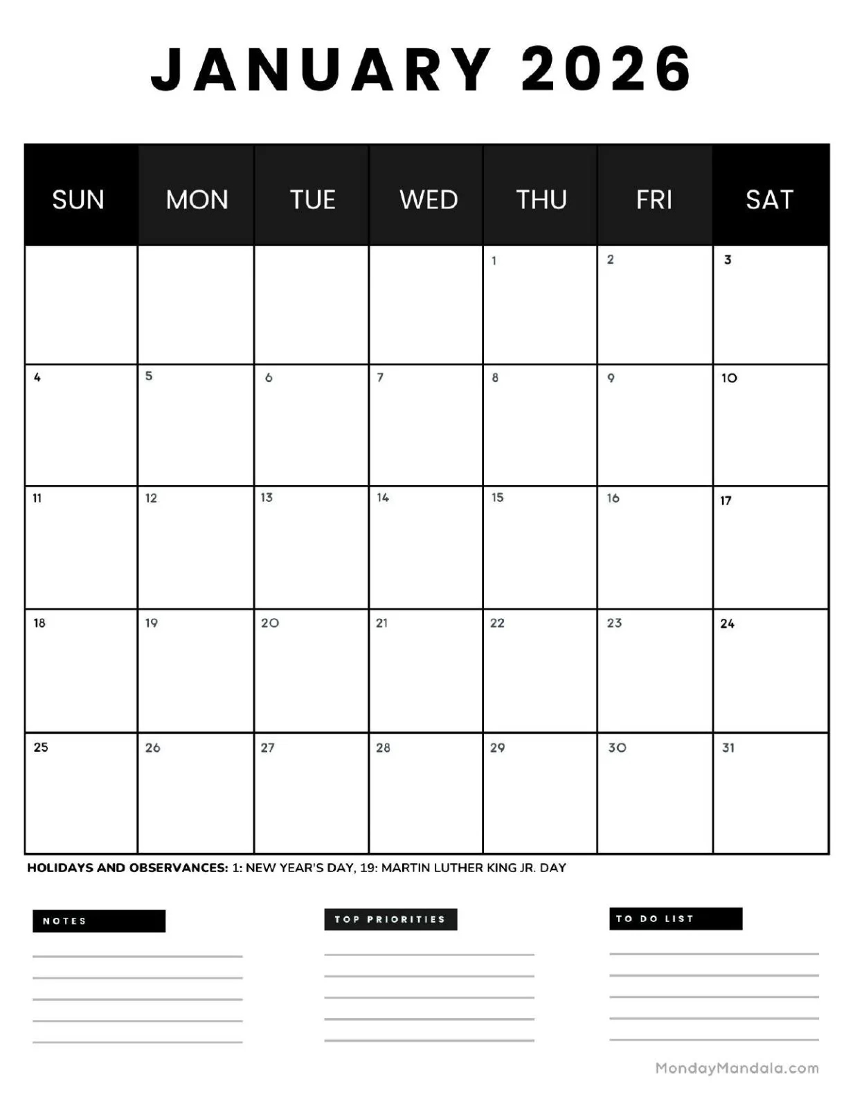Free Printable Calendar Jan 2026