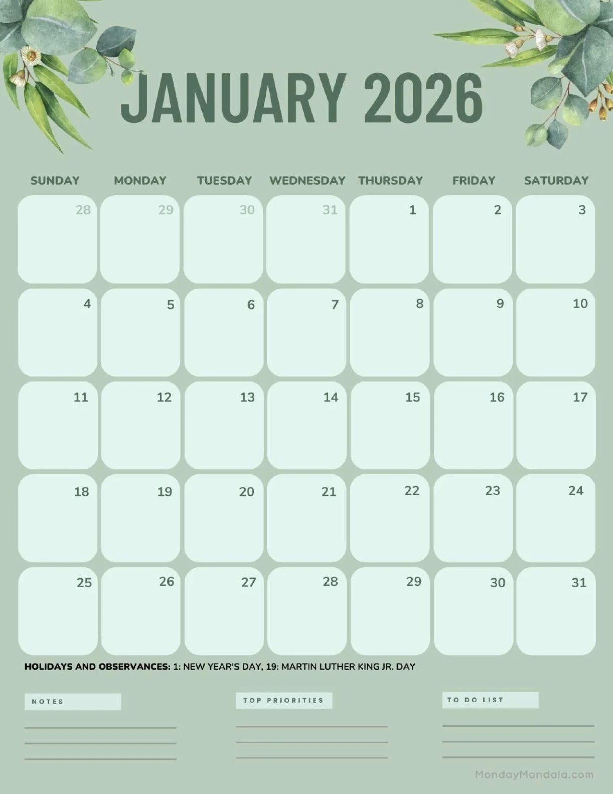 January 2026 Calendars Free PDF Printables 
