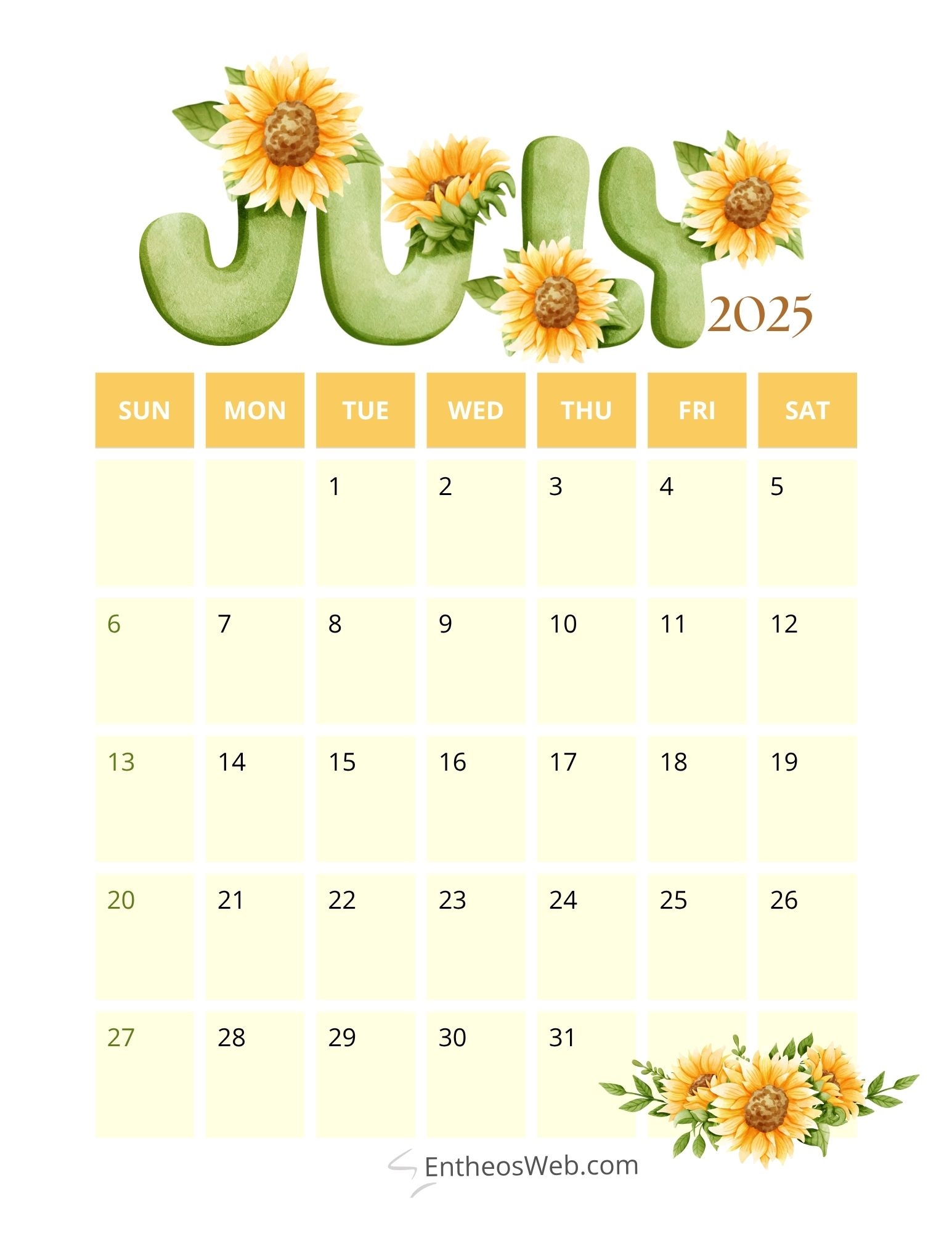 Free Printable 2025 Calendar July Free Printable 2025 Calendar July