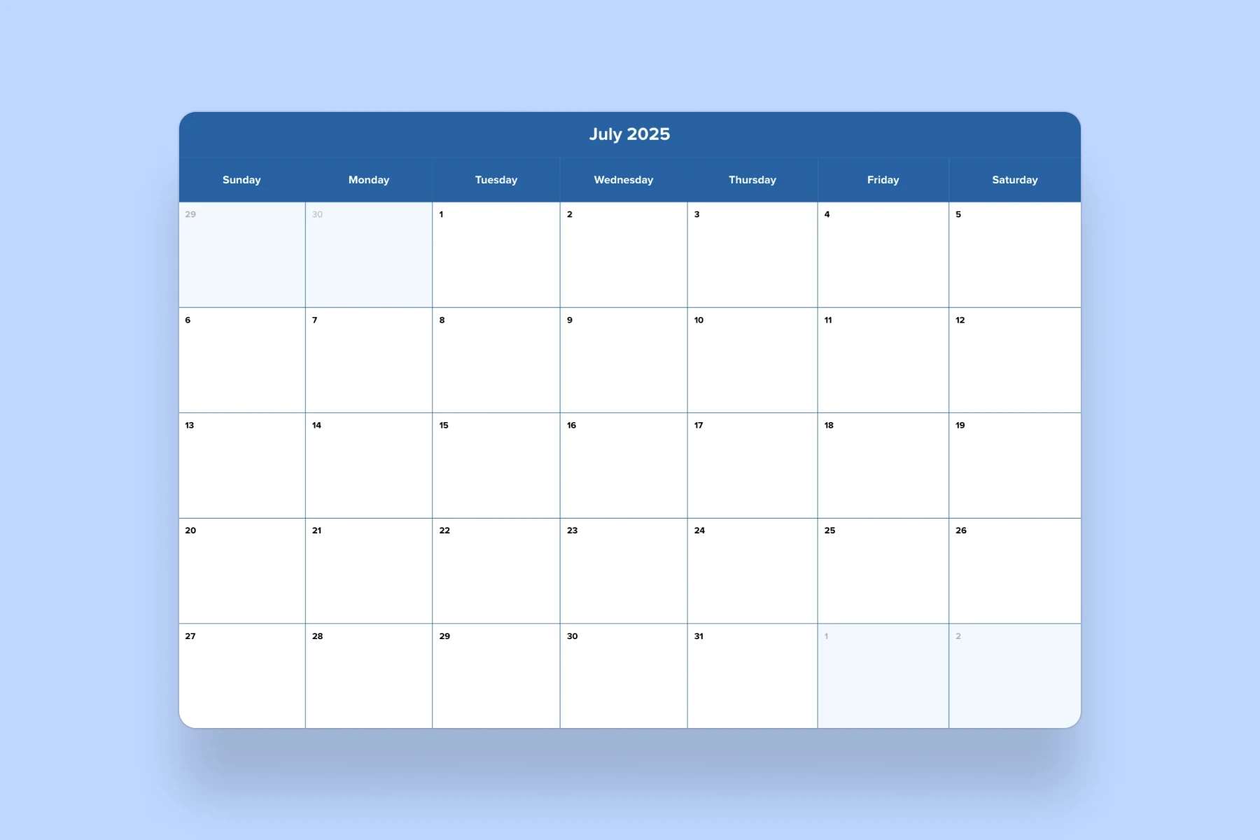 July 2025 July 2025 Calendar Printable