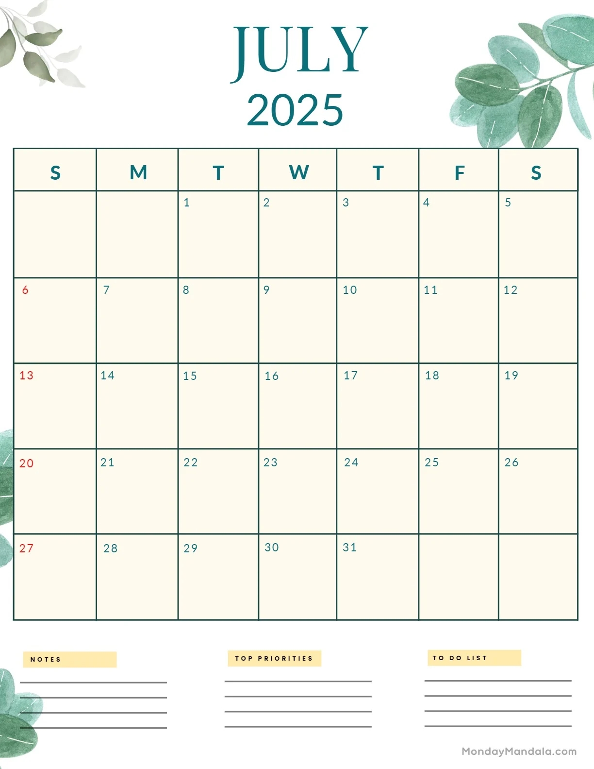 July 2025 Printable Calendar 52 Free PDF Printables 