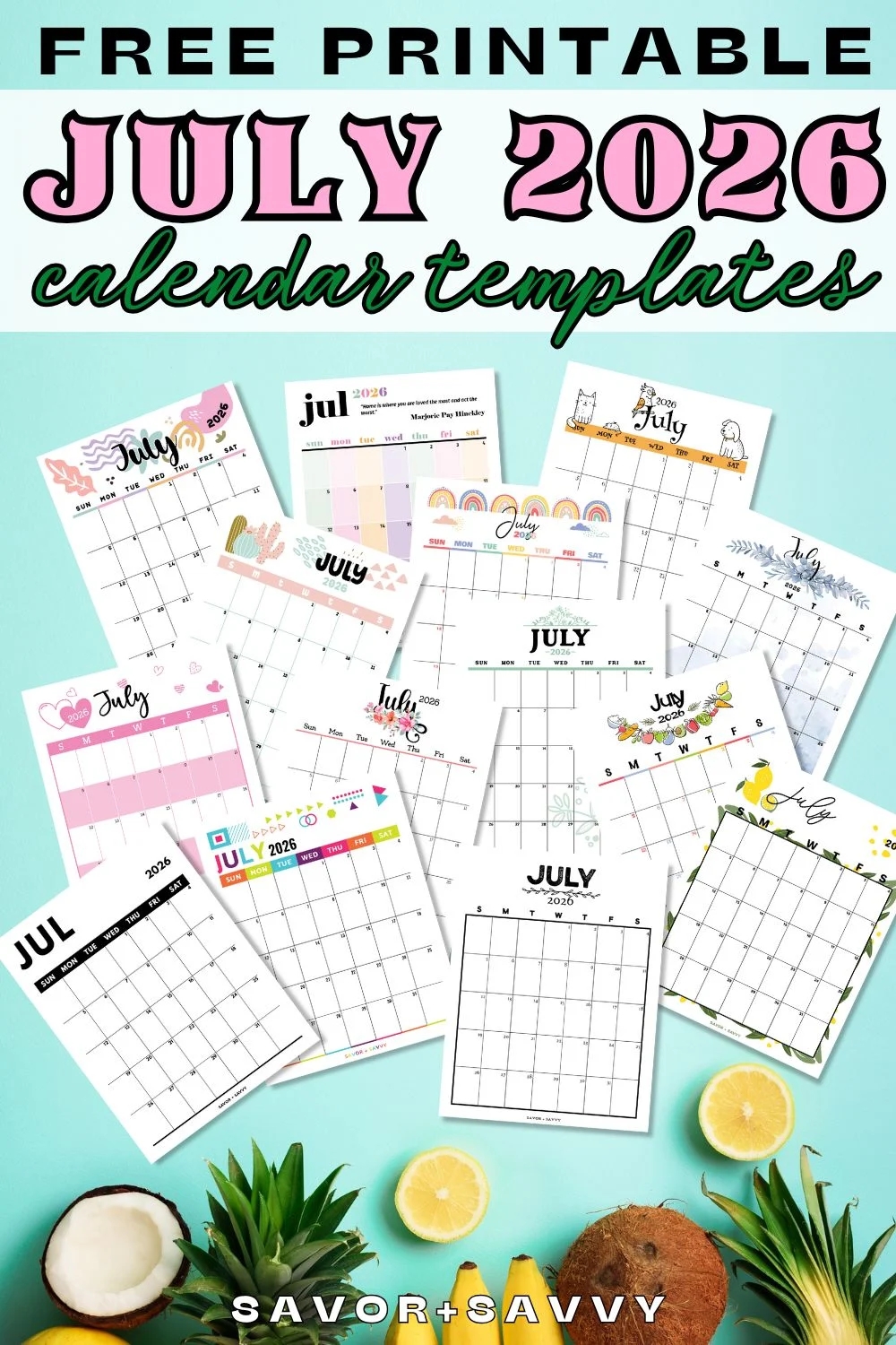 Free Printable July 2026 Monthly Calendar