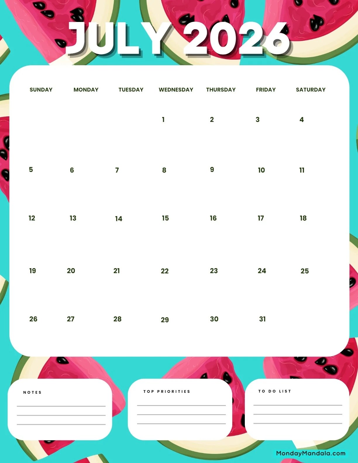 July 2026 Calendars 52 Free PDF Printables 
