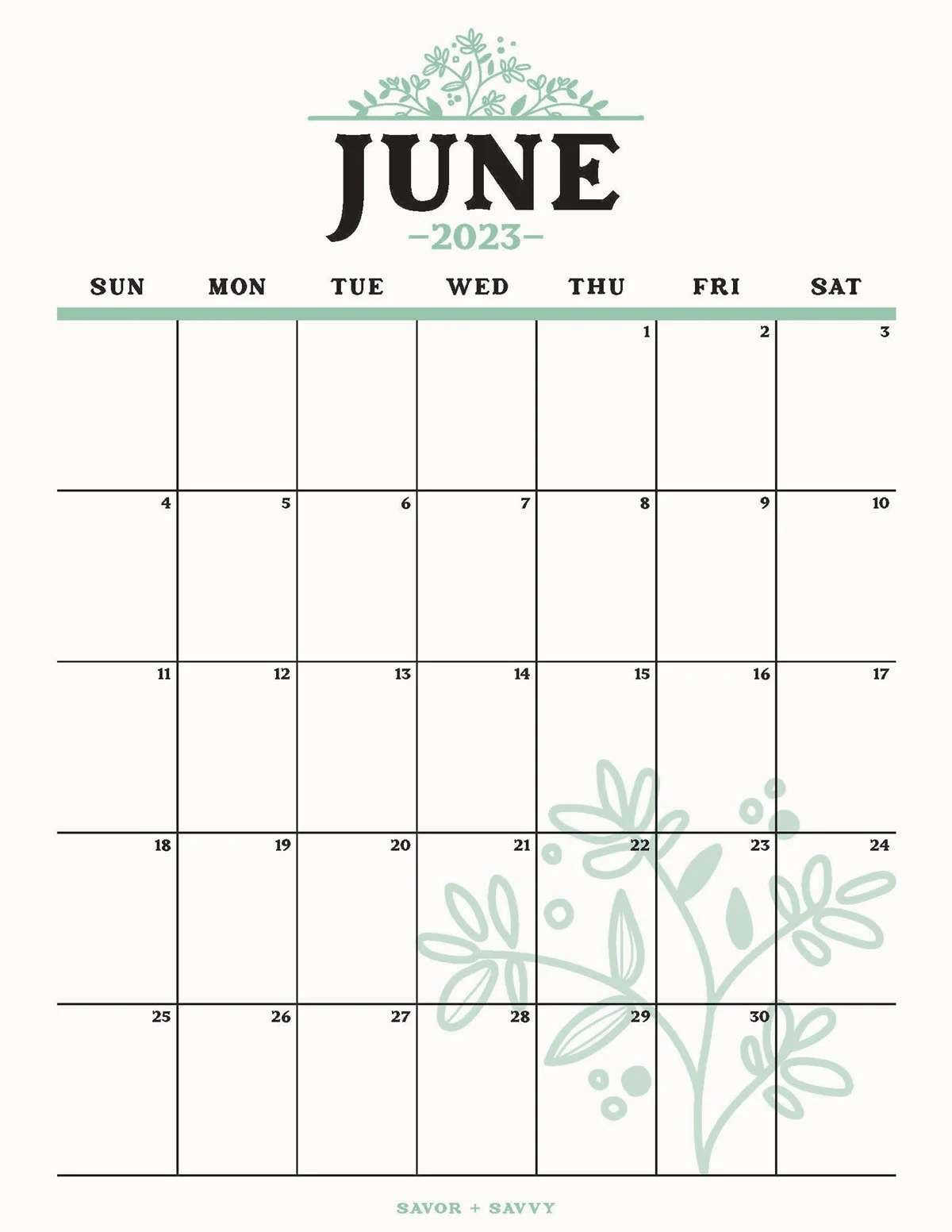 June 2023 Calendar Templates 12 Free Printables Savor Savvy