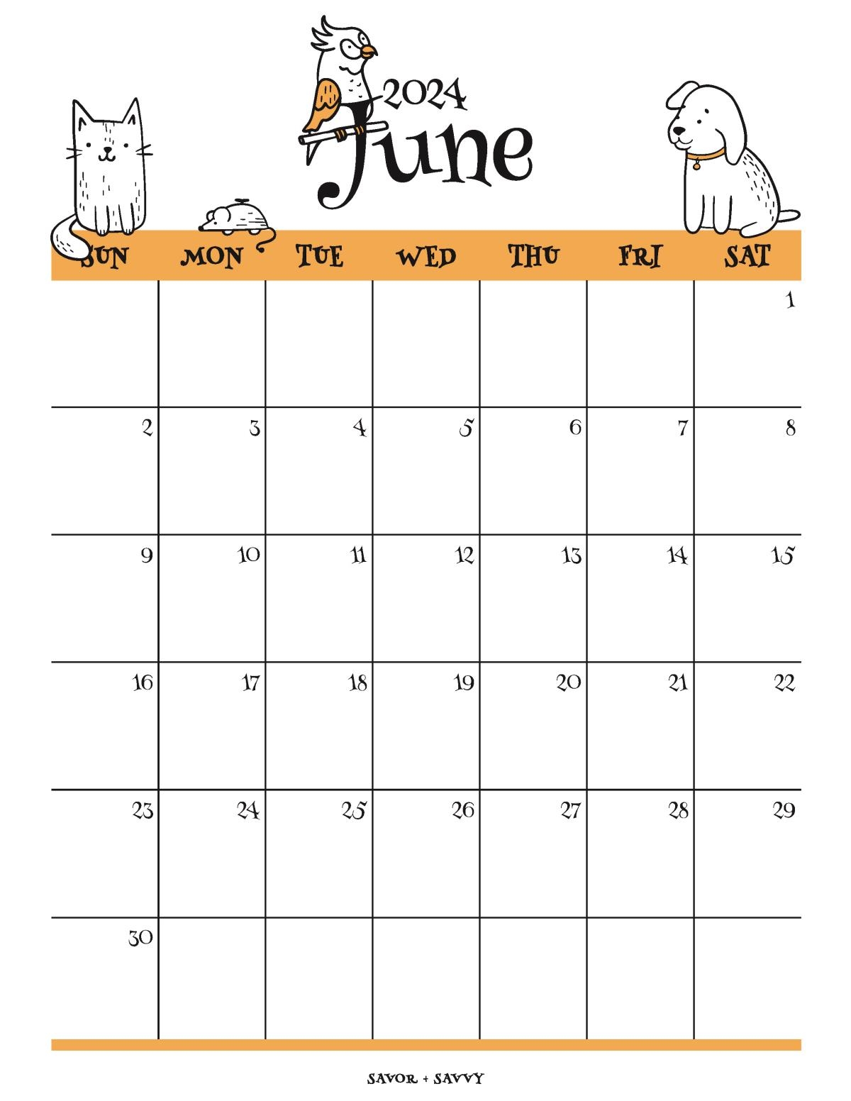 June 2024 Calendar Templates 14 Free Printables Savor Savvy