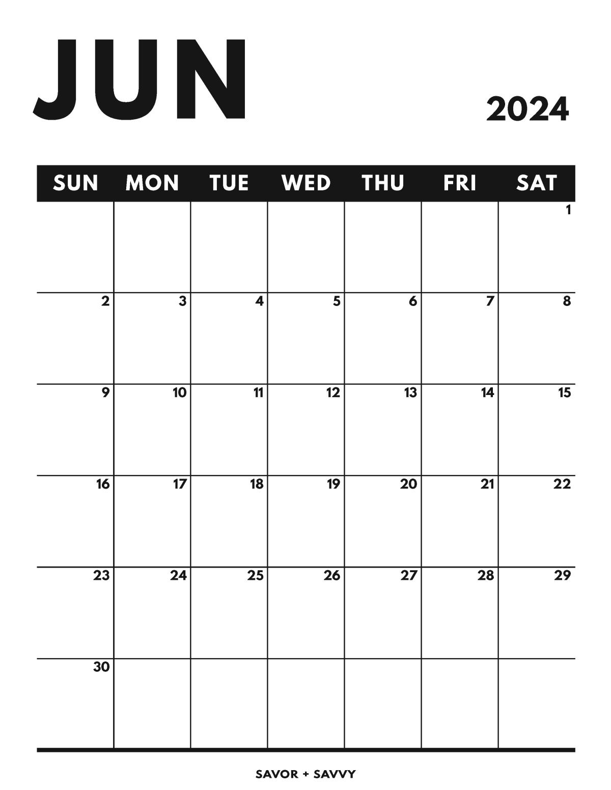 Ink Saver Blank Printable Calendar