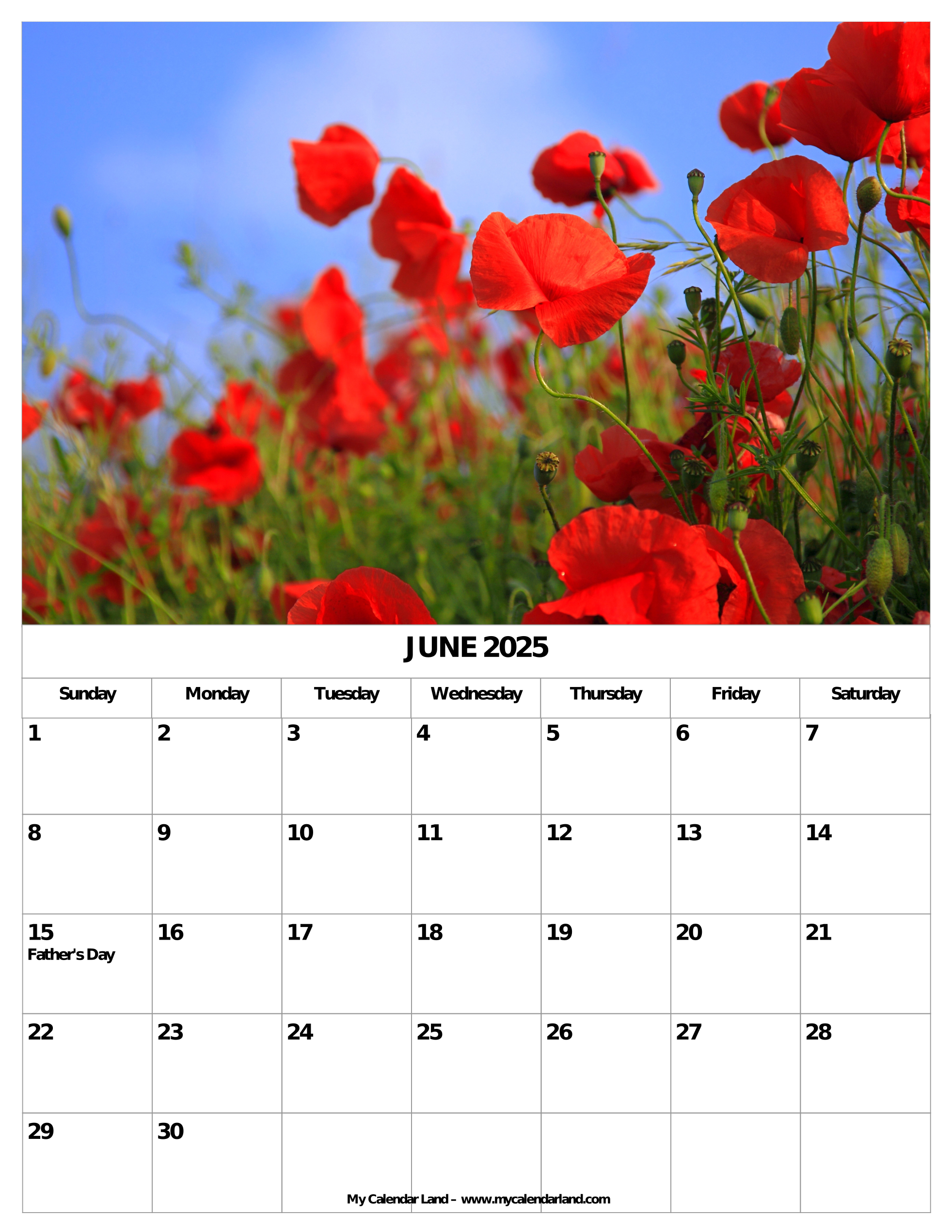 June 2025 Calendar My Calendar Land